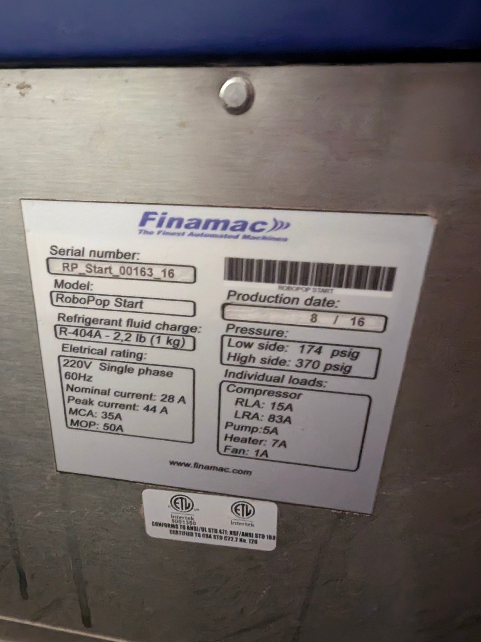 2016 Finamac Robopop Start 2 1ph air cooled