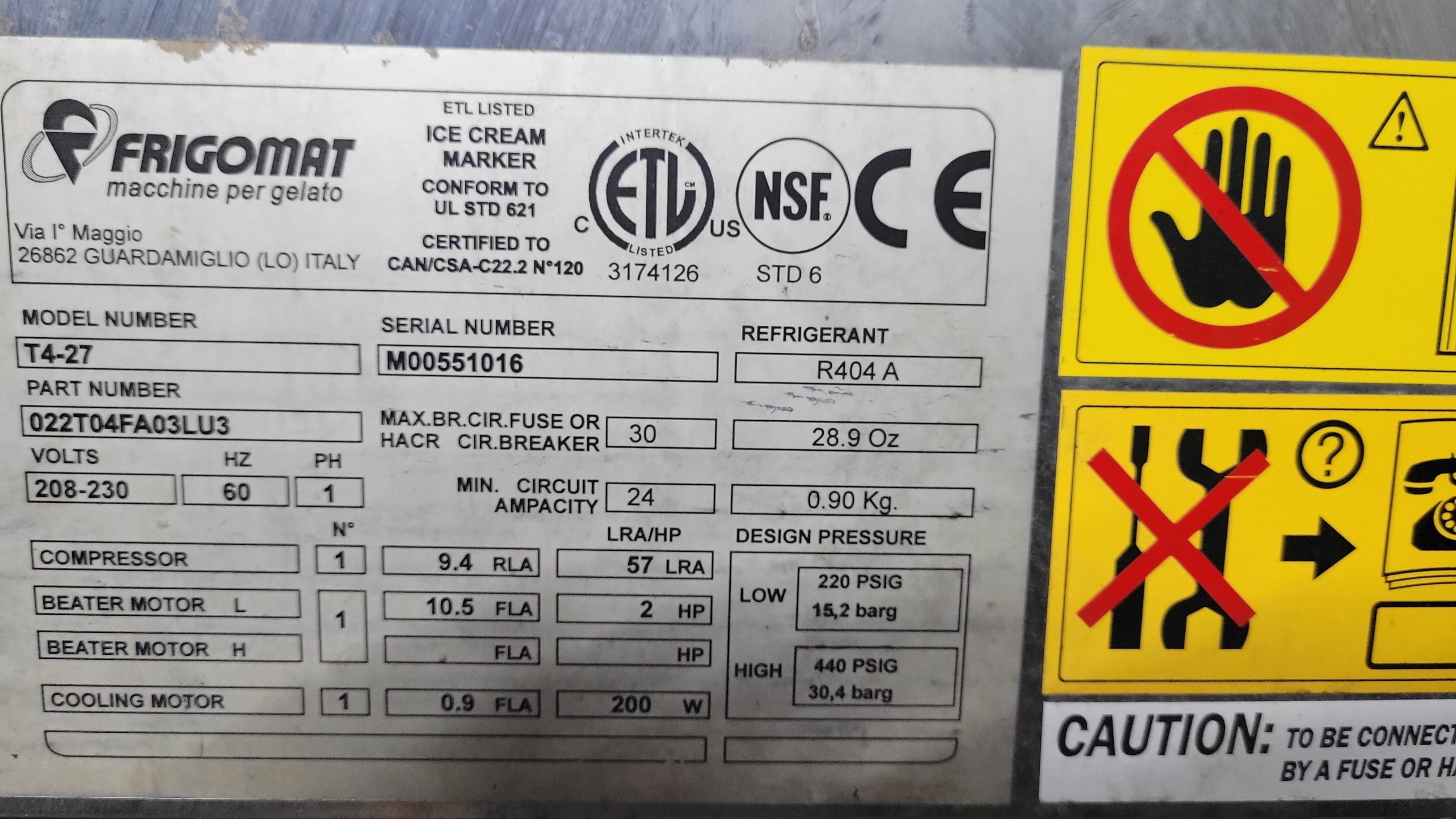2010 Taylor/Frigomat T-4 8.5 quart  Batch Freezer 1PH Air