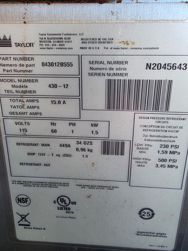 2022 Taylor 430 Beverage / Milkshake Machine 1ph air