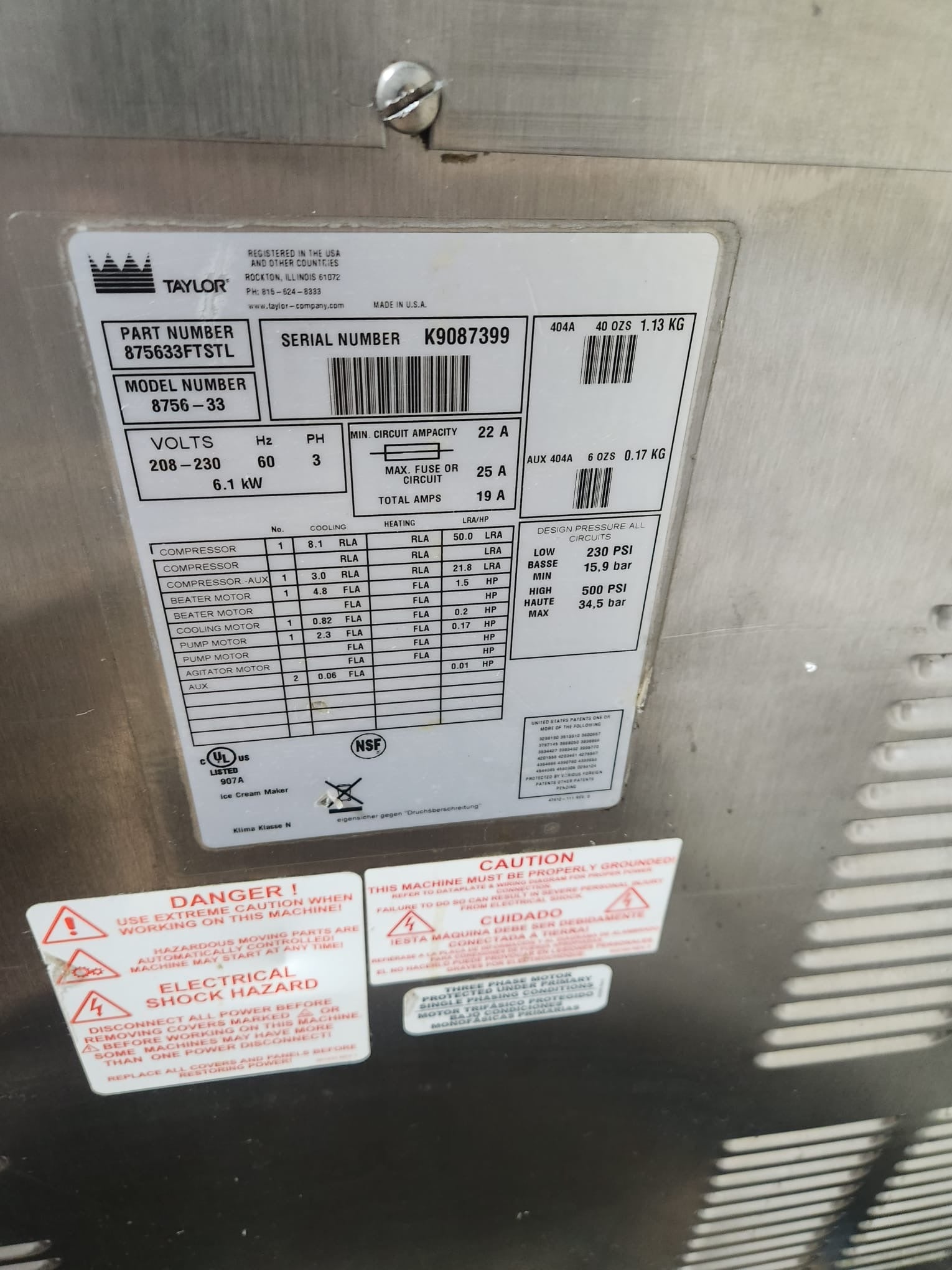 Refurbished 2009 Taylor 8756-33 3ph air cooled