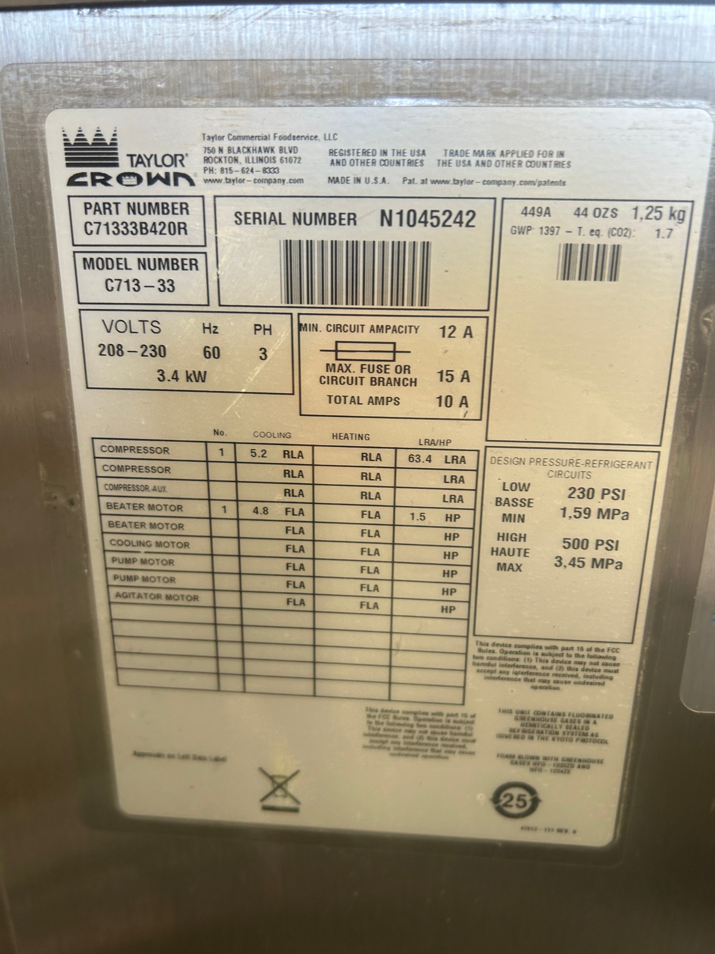 2021 Taylor C713 3Ph Air