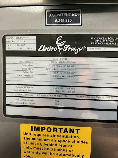 2014 Electrofreeze 99T 1ph water bottom fed pump soft serve machine