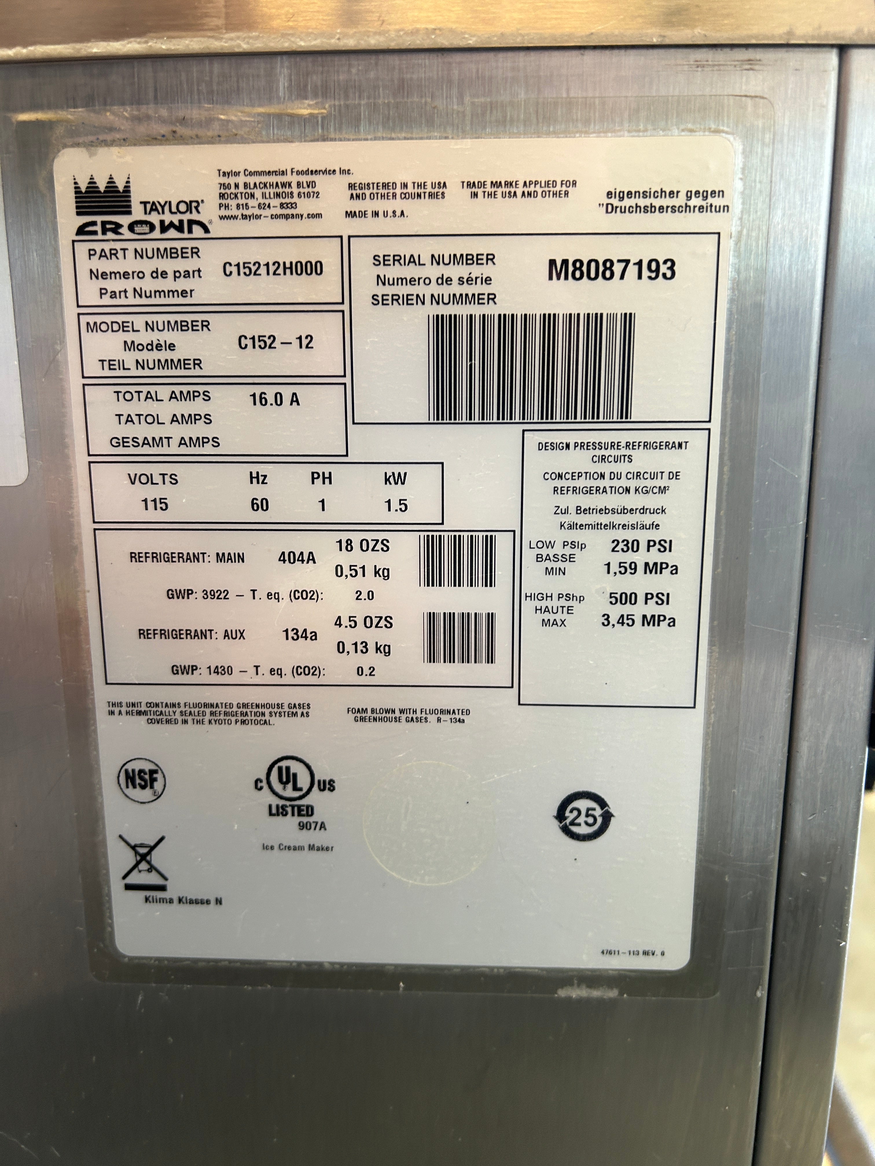Package Deal - Two (2) 2019 Taylor C152-12 1Ph Air-Cooled Machines