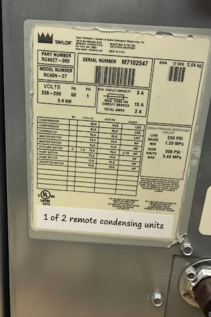 2017 Taylor 8756-33 3 phase air cooled (remote condensing)