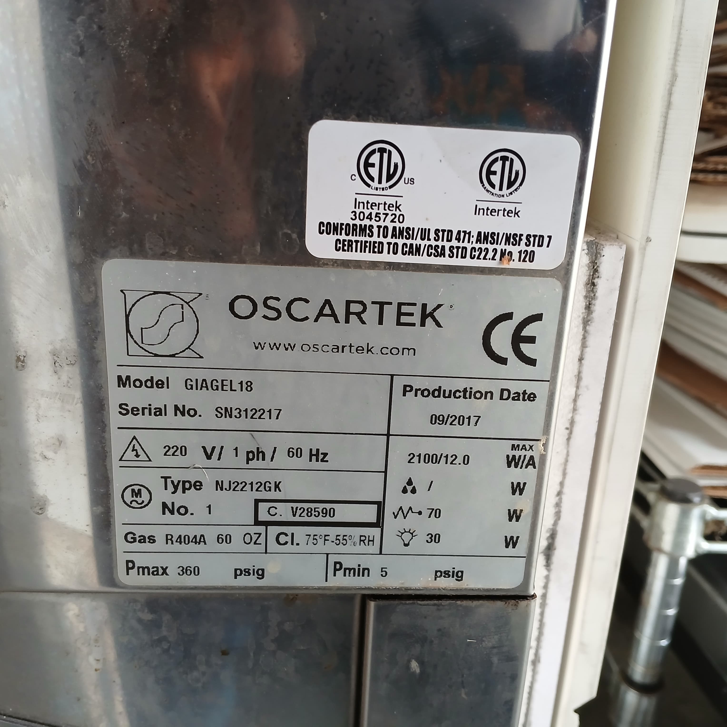 2017 Oscartek GIAGEL 18 pan Gelato Case