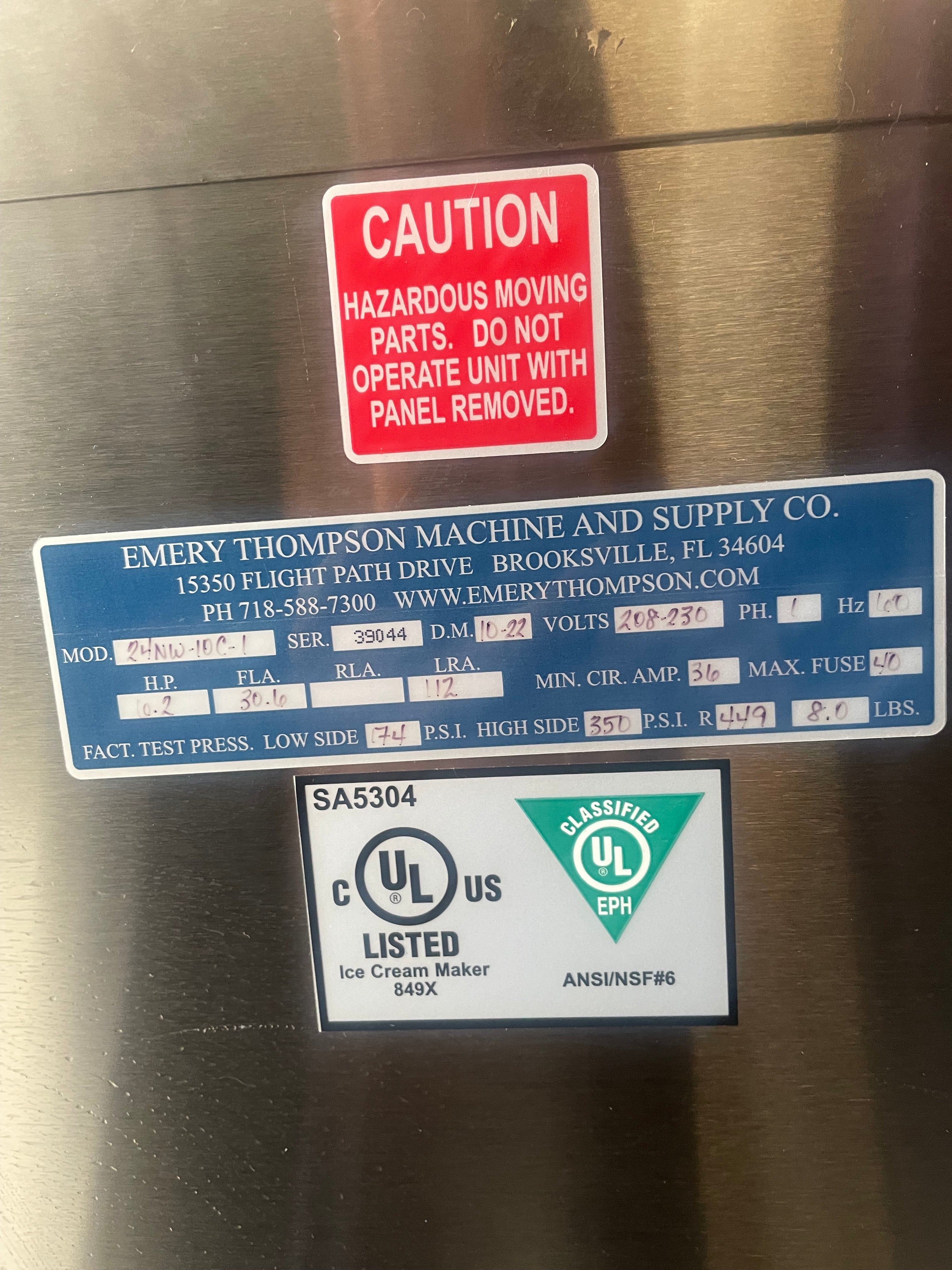 2022 Emery Thompson 24NW 1ph water cooled (shipping is extra, check or wire payment only)