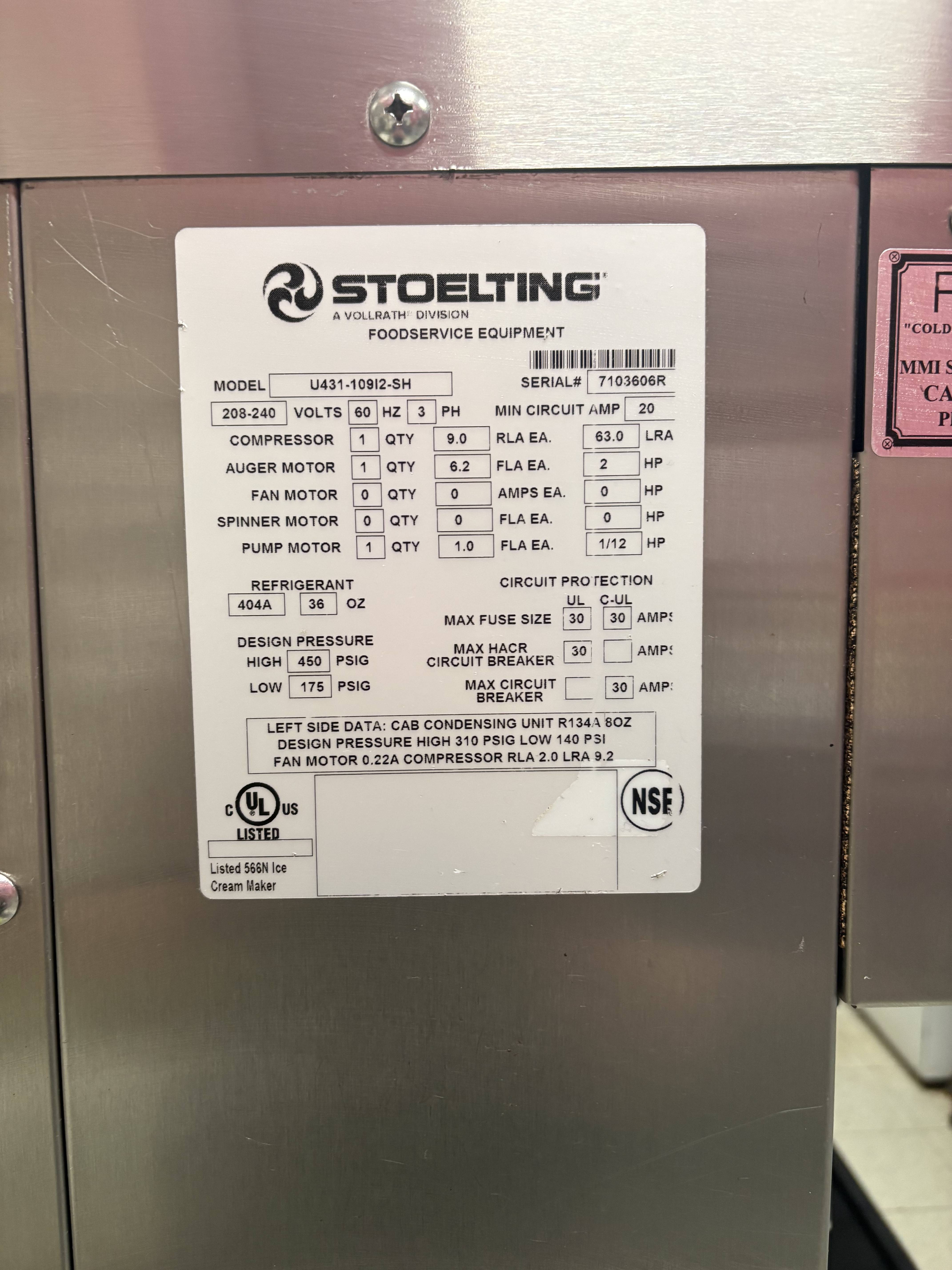 2019 Stoelting U431-10912-SH – Water Cooled – 3-Phase
