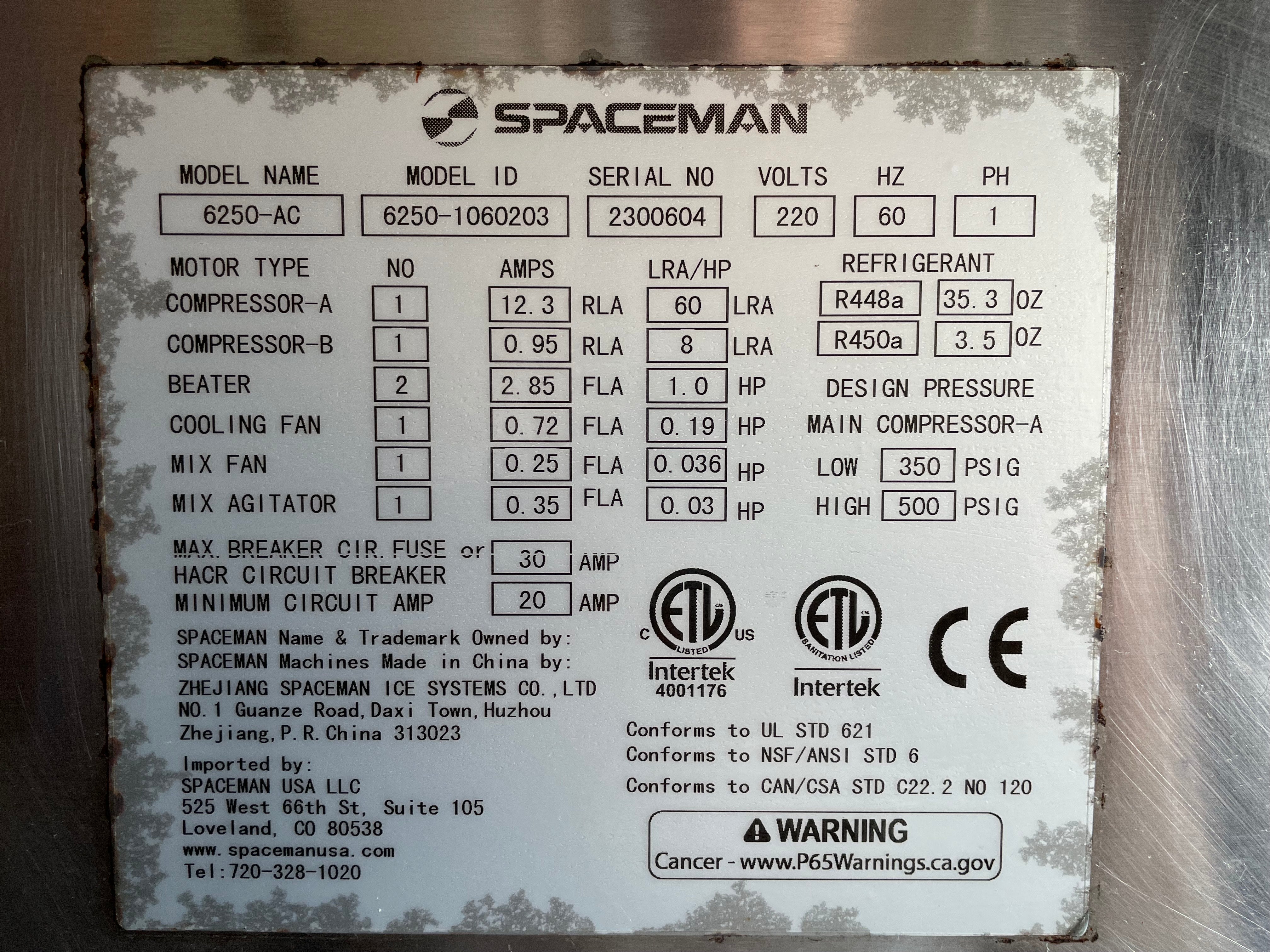 2023 Spaceman 6250AC 1ph air air pump