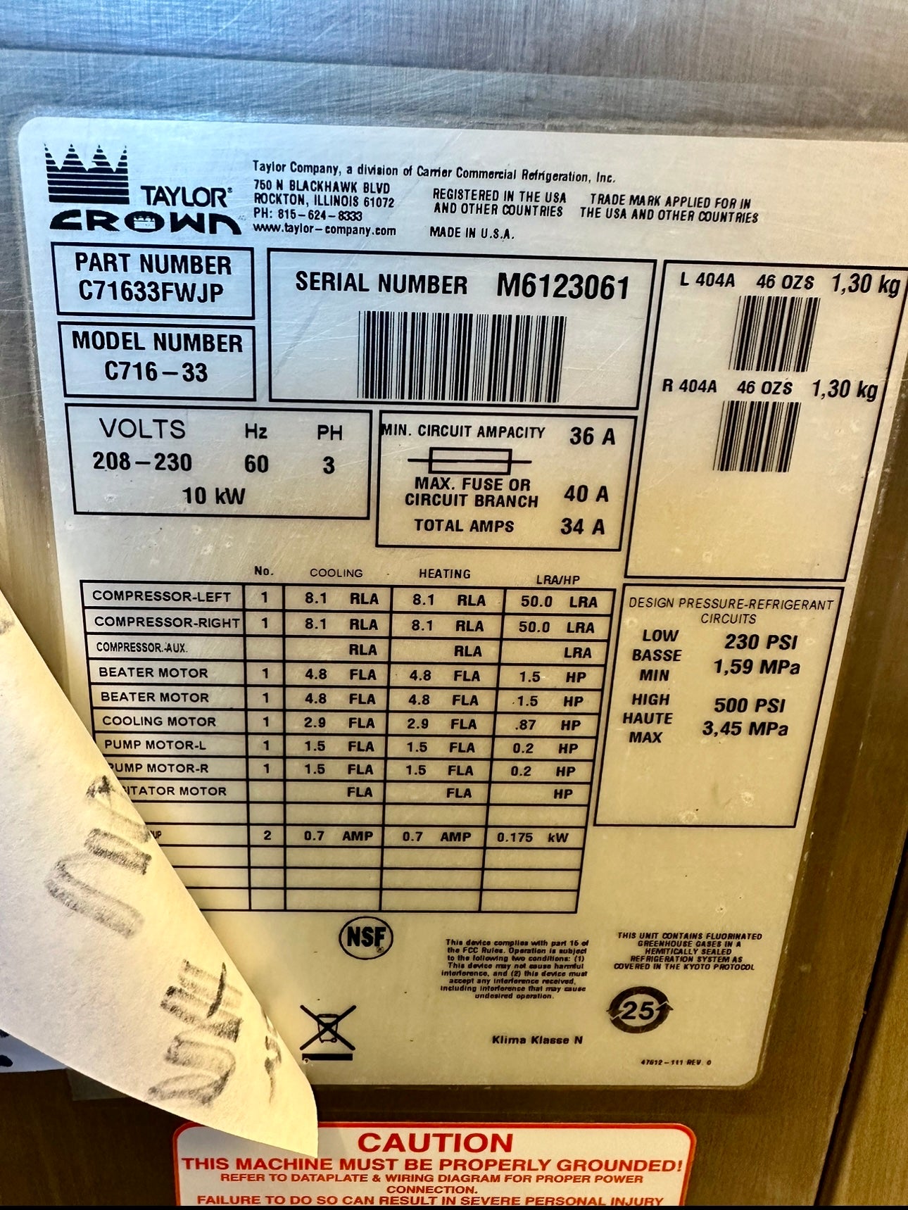 2016 Taylor C716 3ph air
