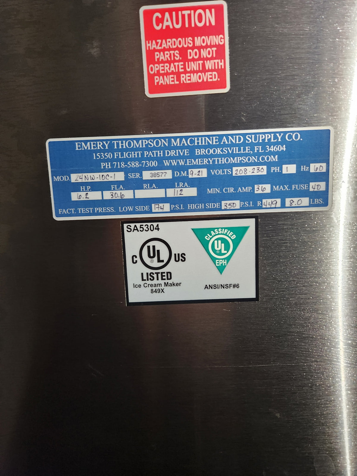 2021 Emery Thompson 24NW-IOC-1 – Water Cooled – 1-Phase Plus other Equipment