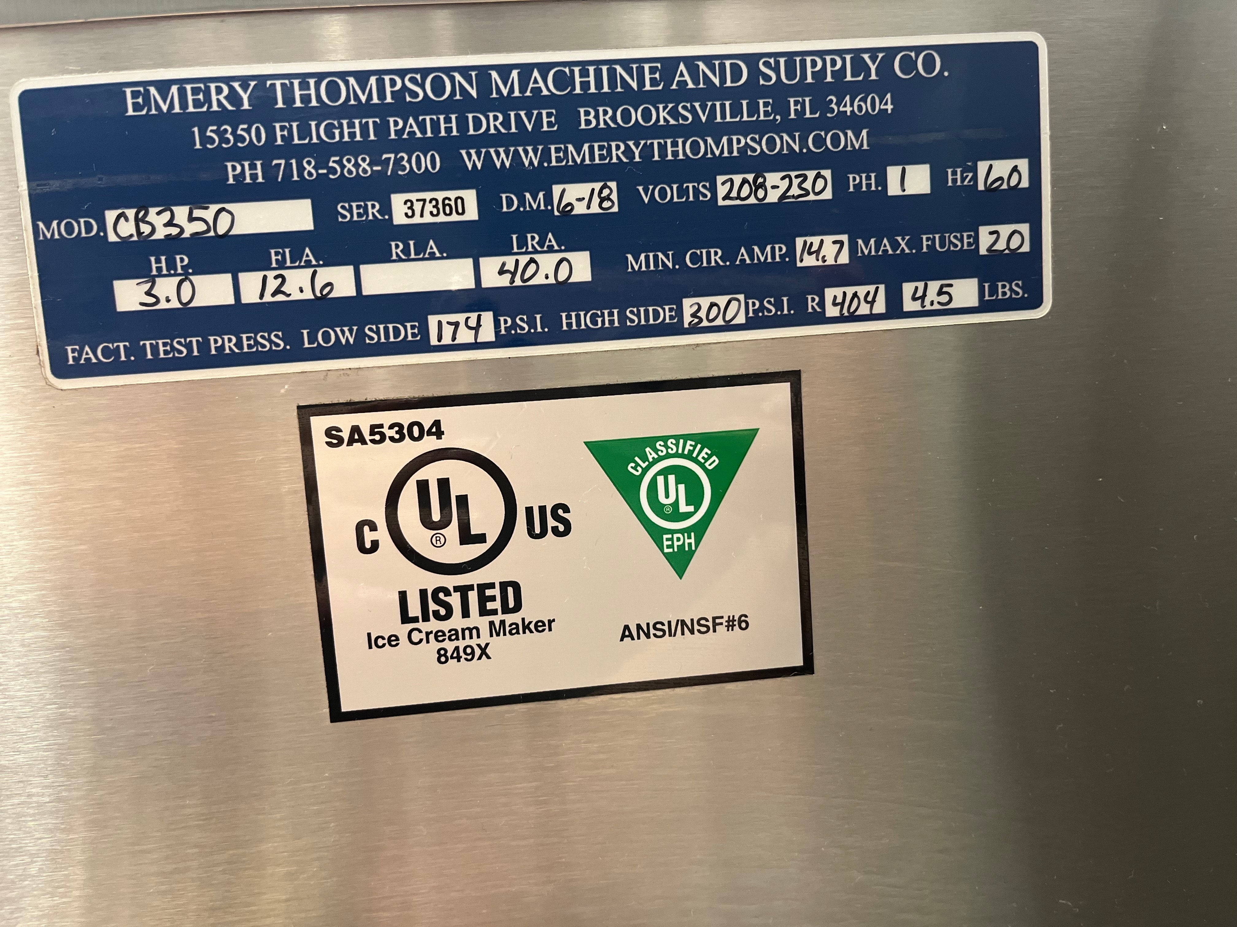 2018 Emery Thompson CB350 1ph air cooled