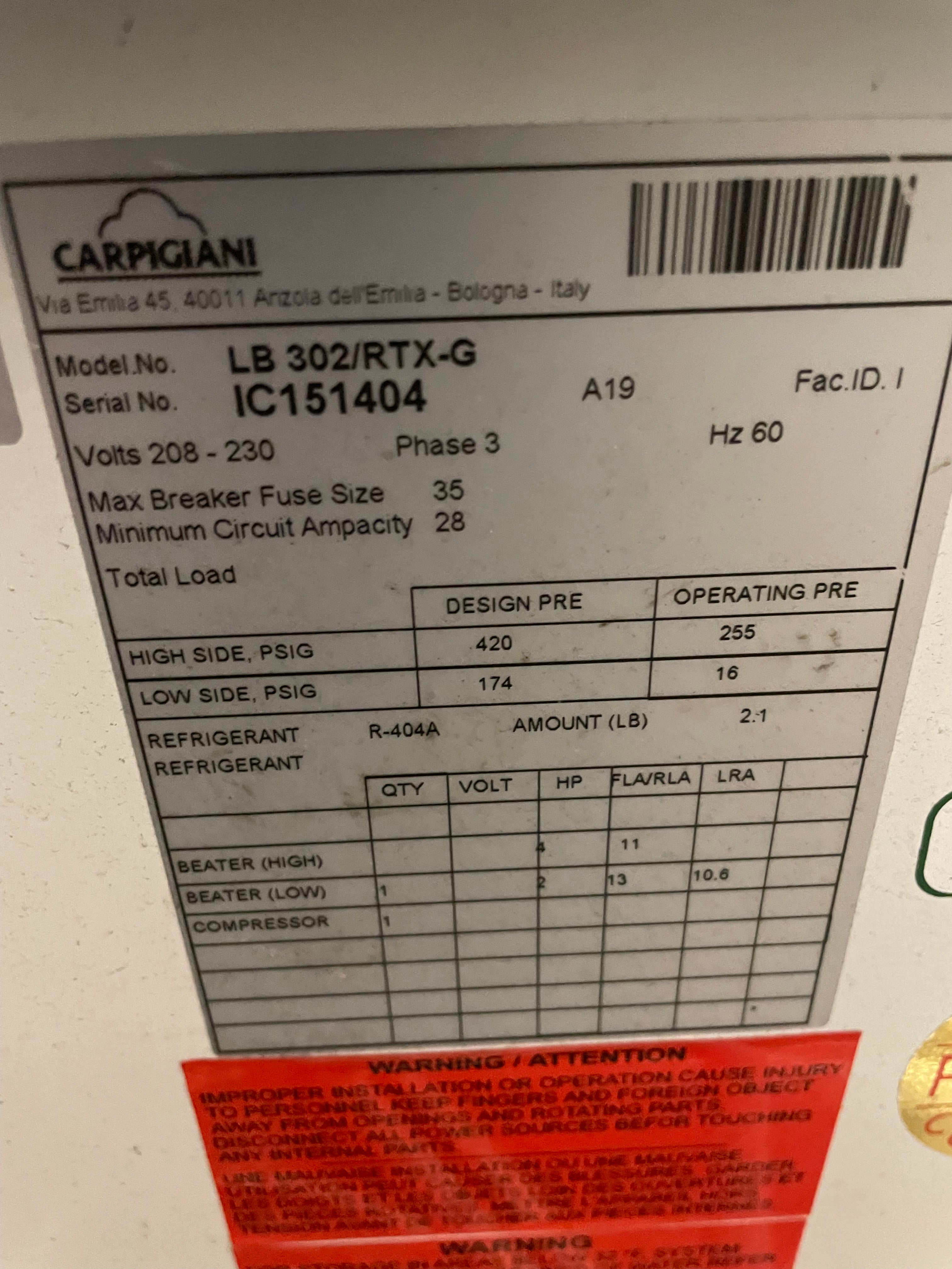 2019 LB302 RXT Carpigiani