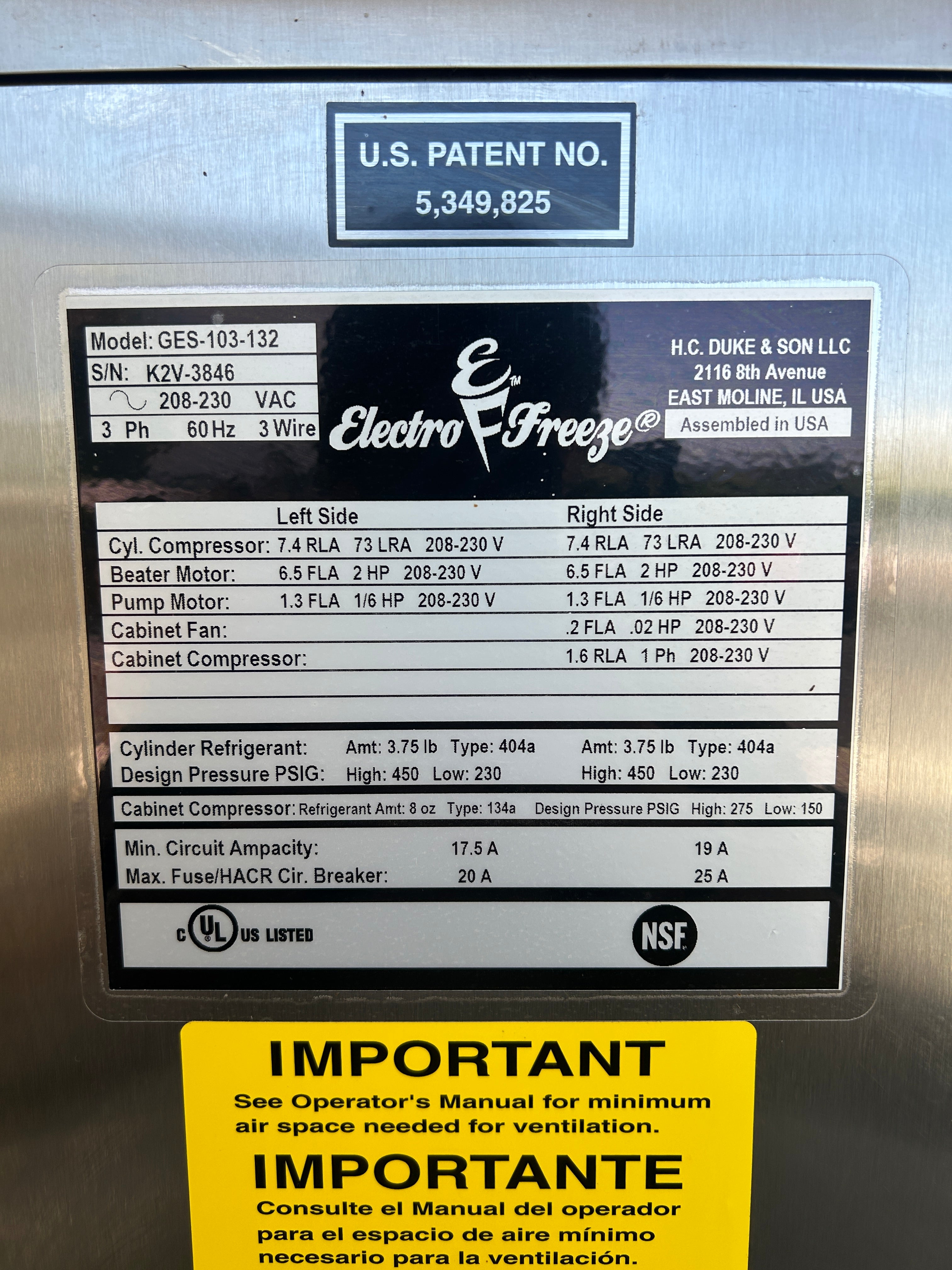 2016 Electrofreeze GES-103 3Ph Water