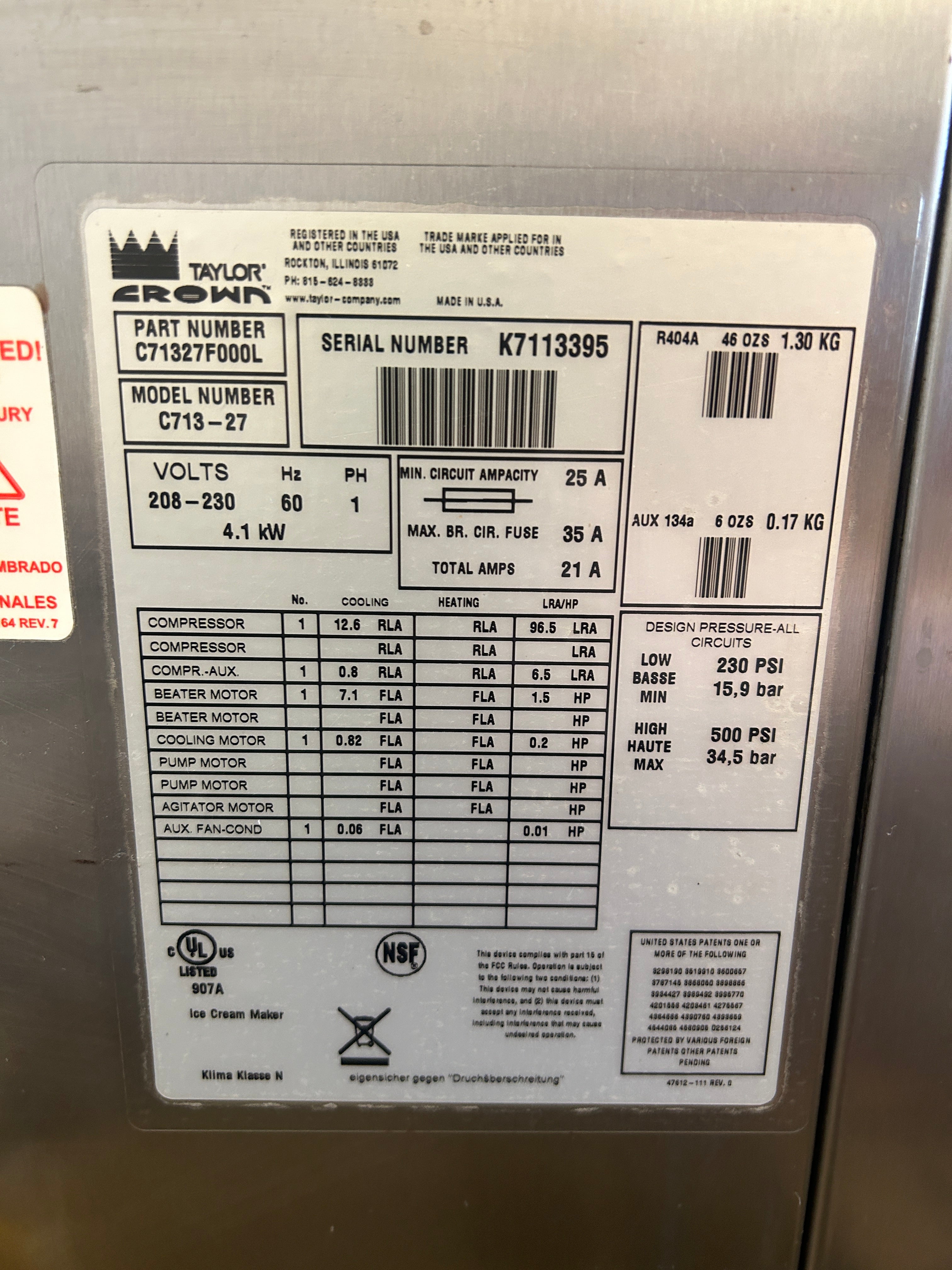 2007 Taylor C713-27 1ph Air