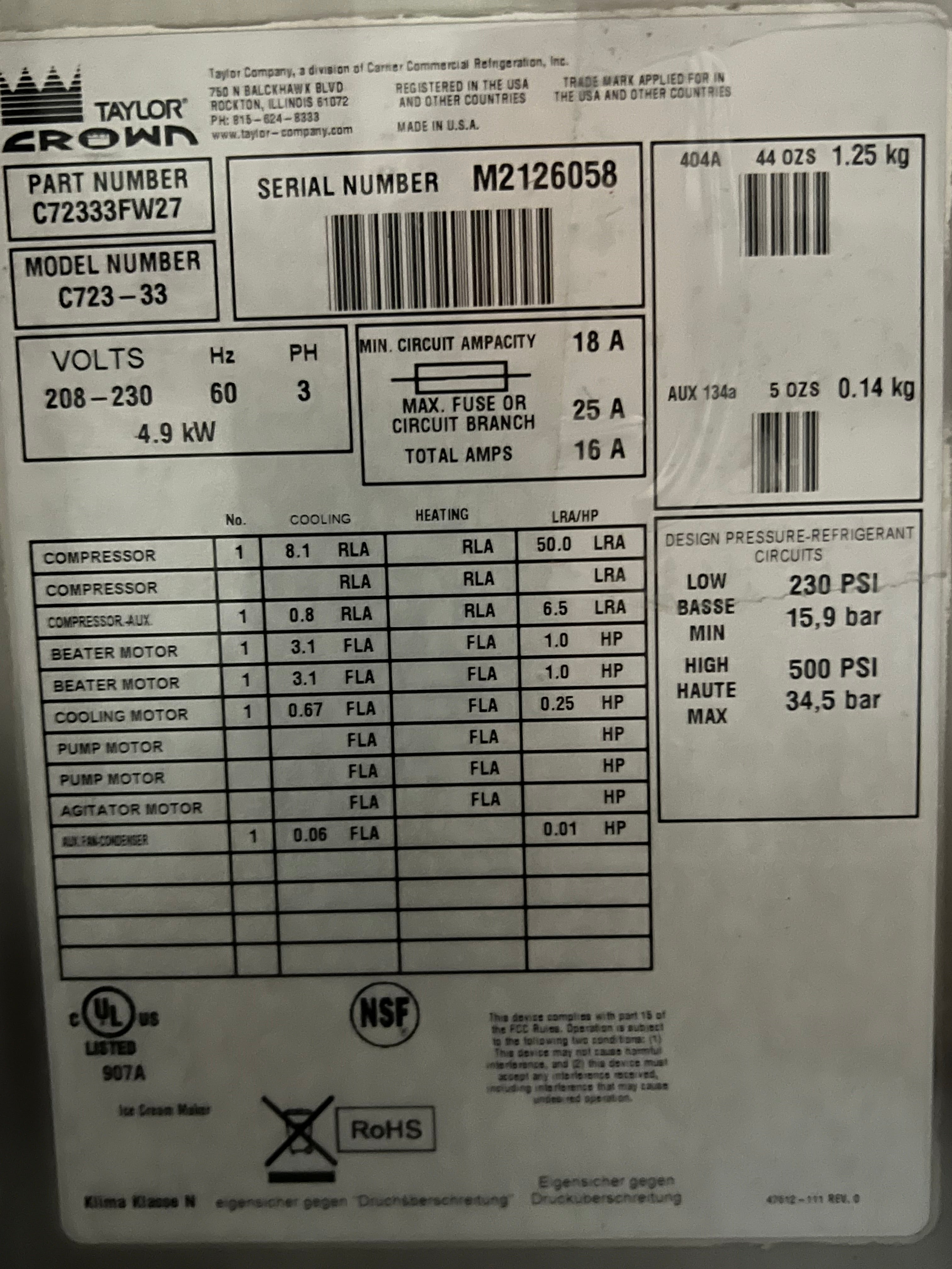 Package with 3 (three) 2012 Taylor C723 3ph air with Master-bilt DD-46L dip cabinet and a Deerfield drop in bar for refrigerated toppings.