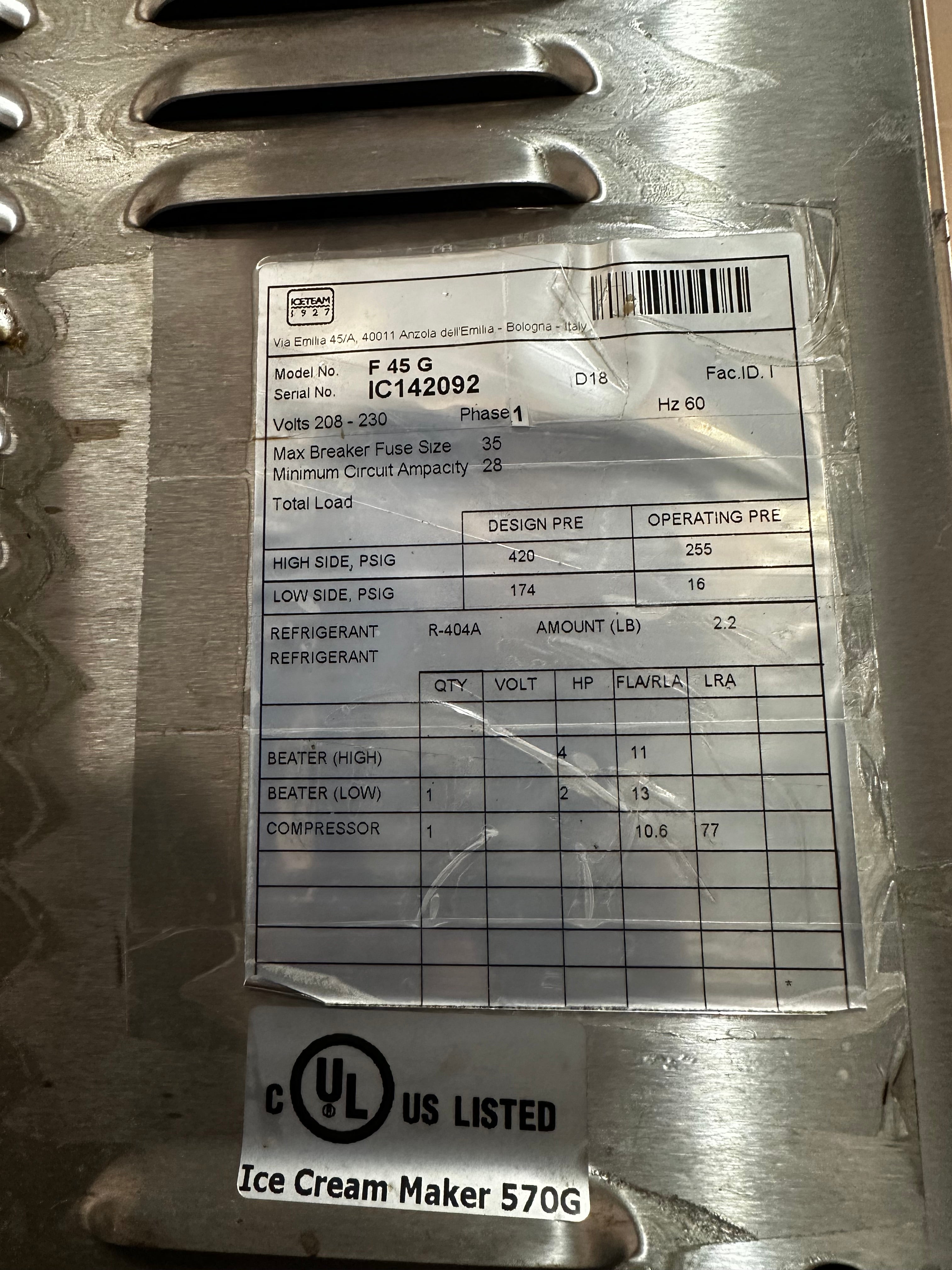 2018 F45G Cattabriga 1ph air (payment is with check or wire transfer plus shipping)