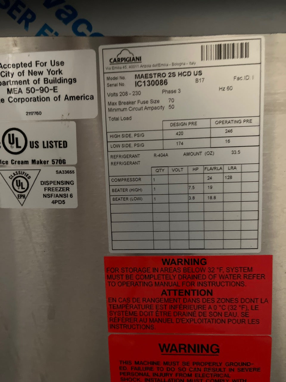 2017 Carpigiani MAESTRO 3ph Water This unit is in Canada