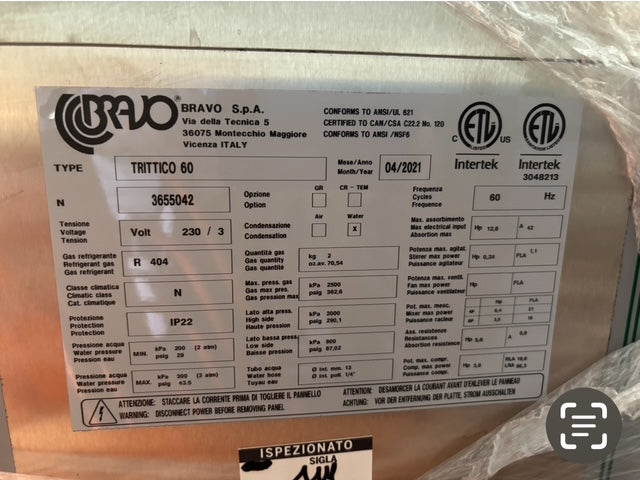 2021 Bravo Trittico M30 Batch/Pasteurizer and Techfrost JOF1 Blast Freezer