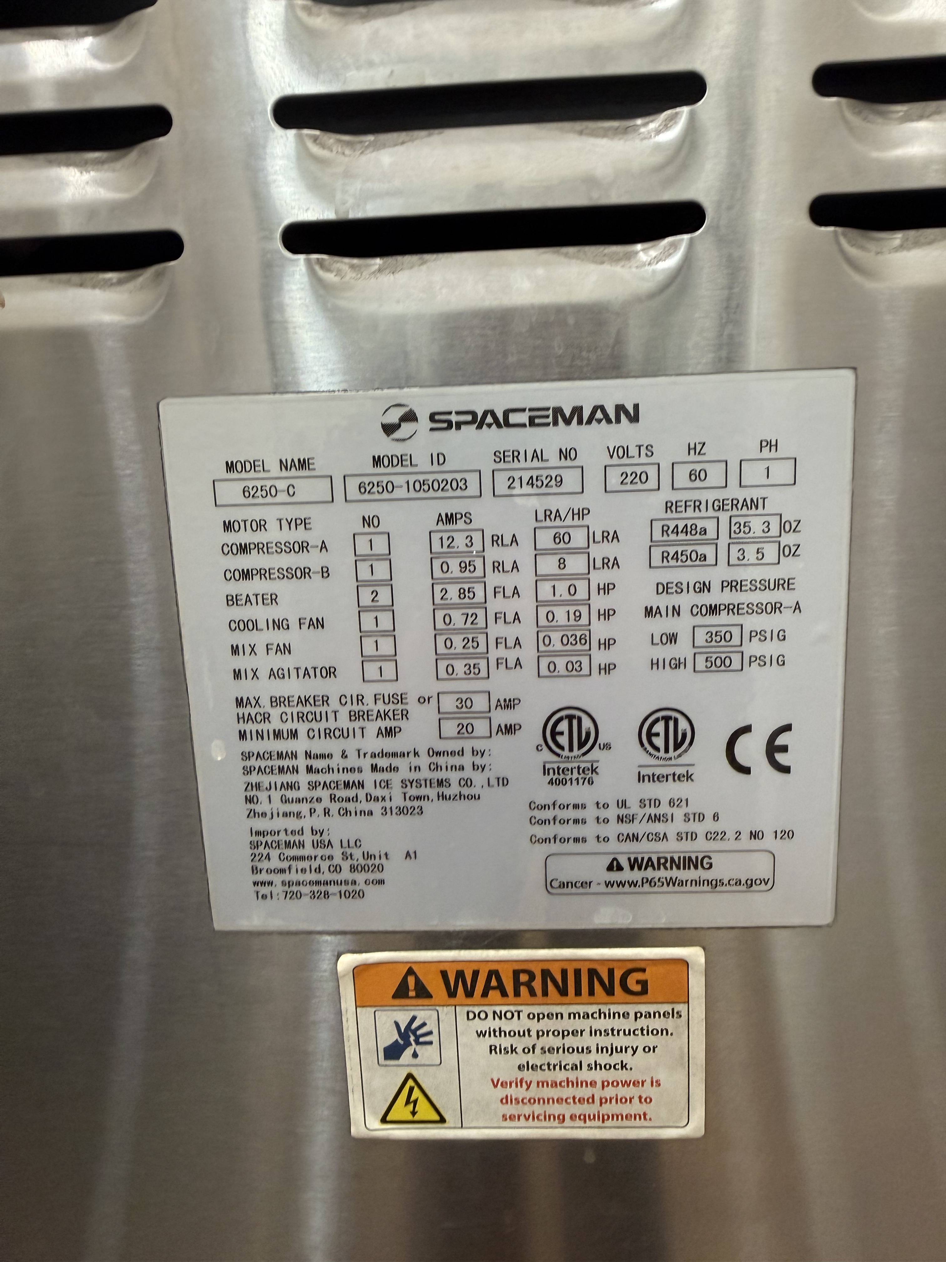 2021 Spaceman 6250C 1ph air Package of Four Machines