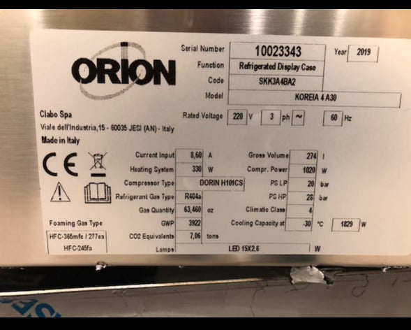 2019 Orion Koreia 24 Pan Curved Sectional Gelato Case w Warranty