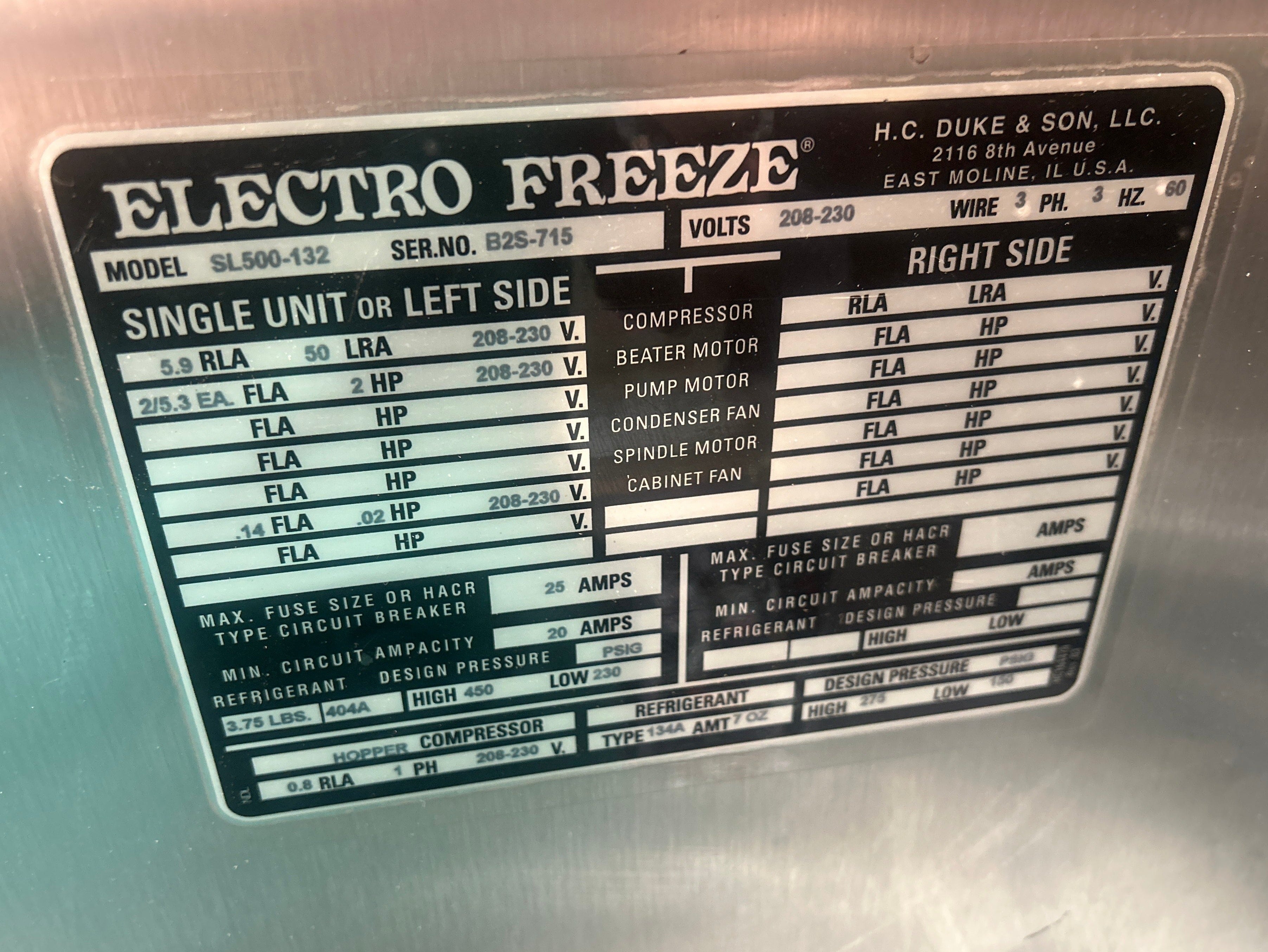 2013 Electrofreeze SL500-132 3ph water
