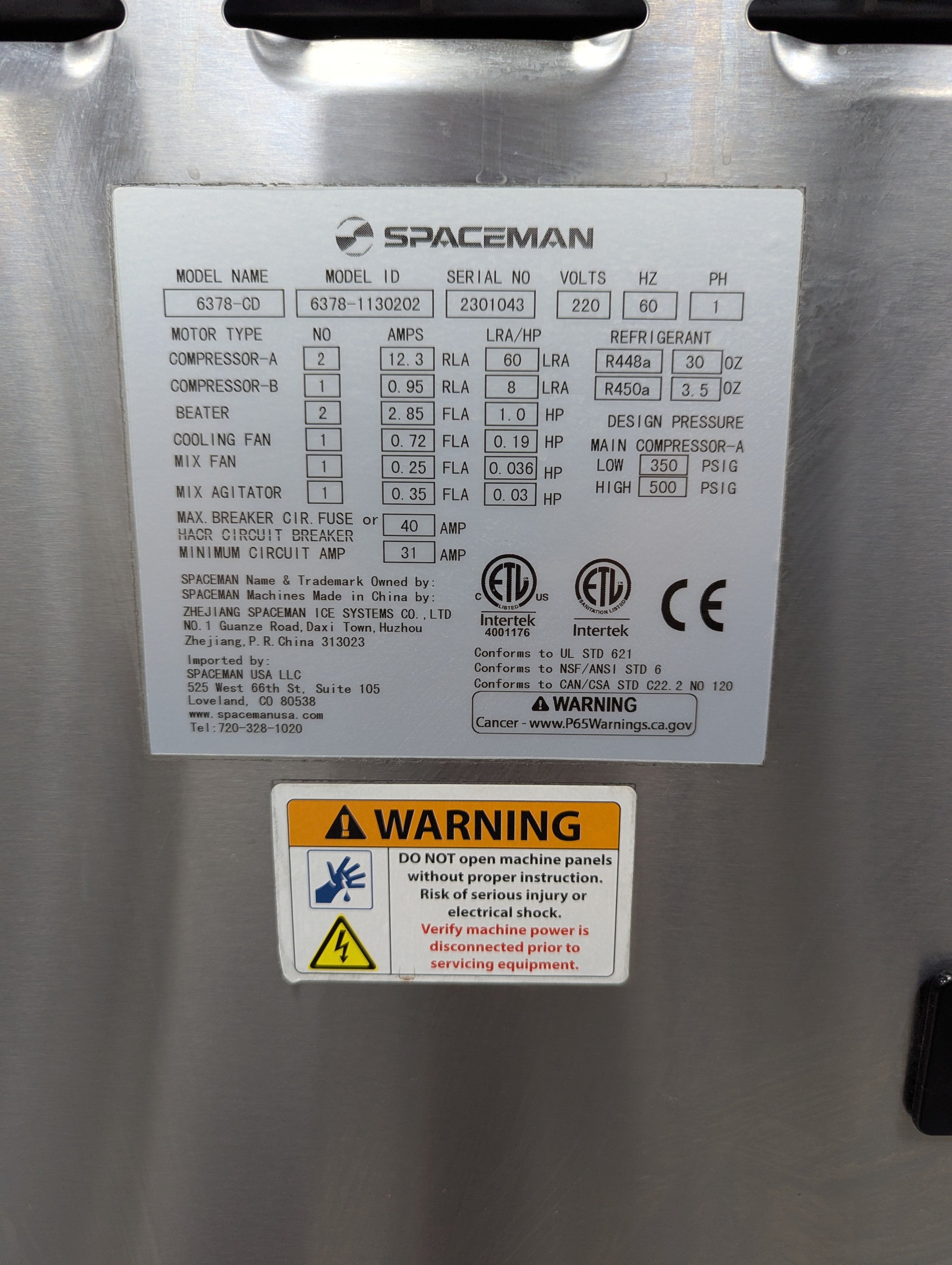 2023 Spaceman 6378CD 1ph air cooled