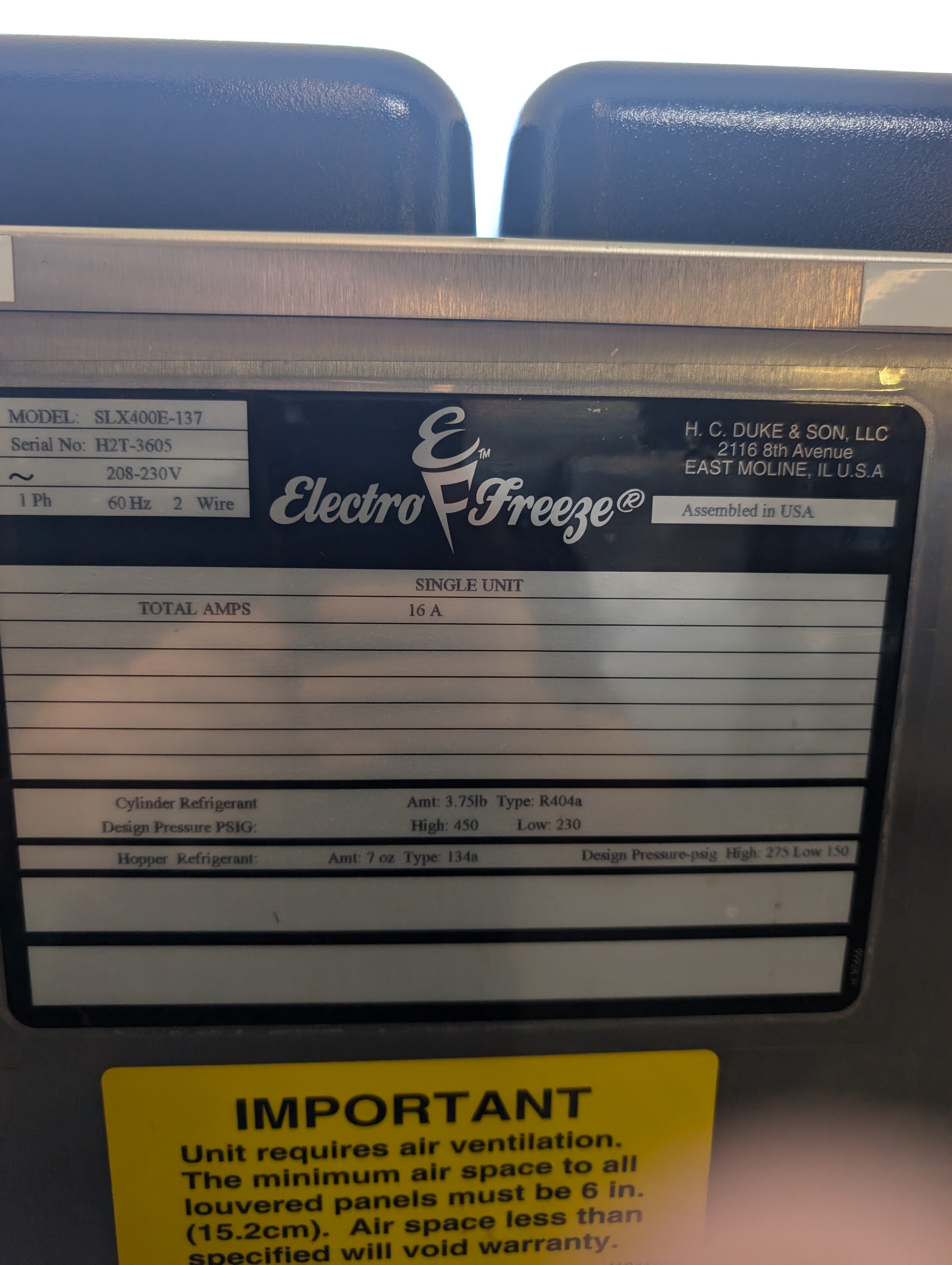 2014 Electro Freeze SLX400E-137 1 phase water cooled