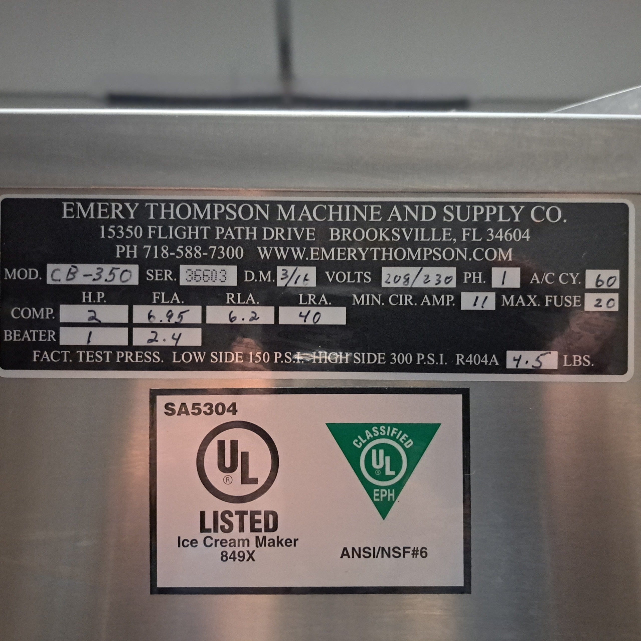 2016 Emery Thompson CB350 1ph air with stand