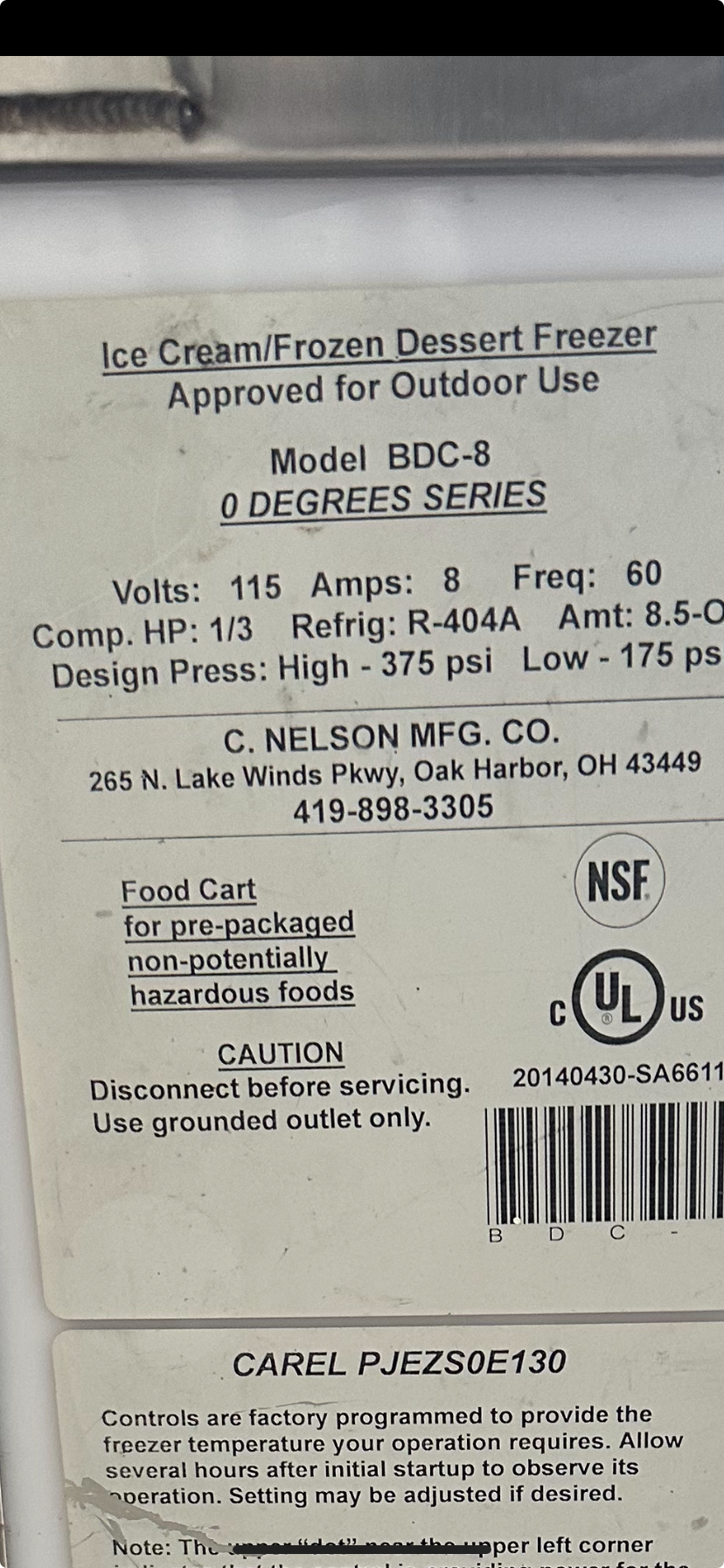 2018 BDC8 Cold Plate Cart (shipping is extra, check or wire payment only)