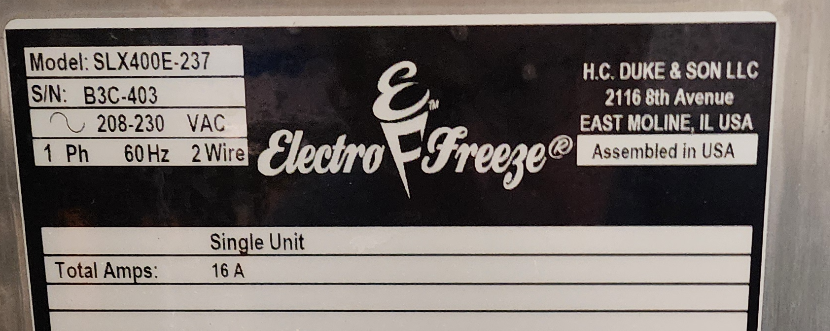 2020 SLX400E Electro Freeze 1ph air (shipping is extra, check or wire payment only)