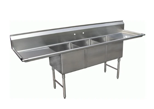 High Quality 3 Compartment Sink w/ 2 Drain Boards, 90-3/8" x 24" x 45"