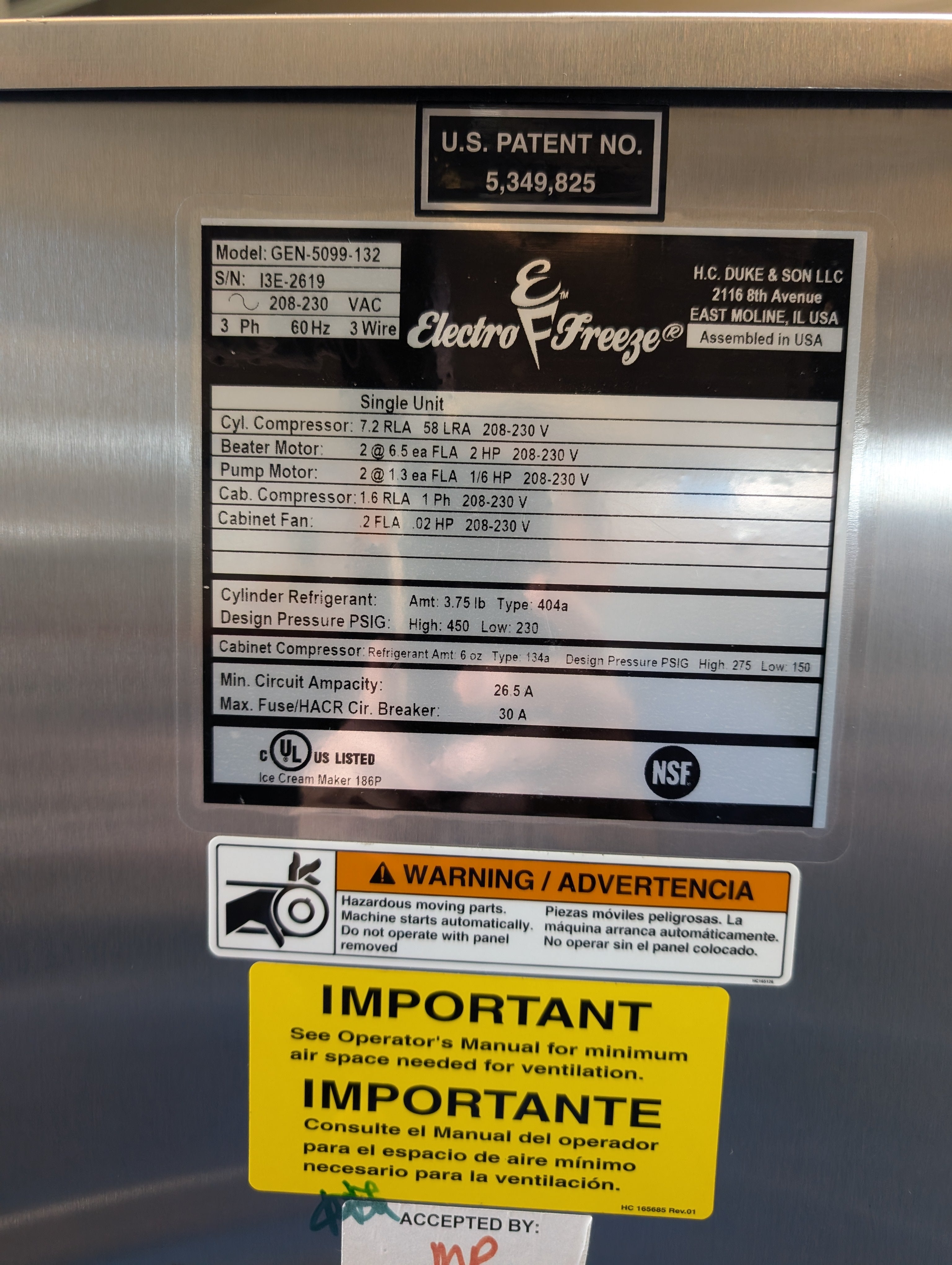 2022 Electro Freeze GEN-5099-132 3 phase water cooled