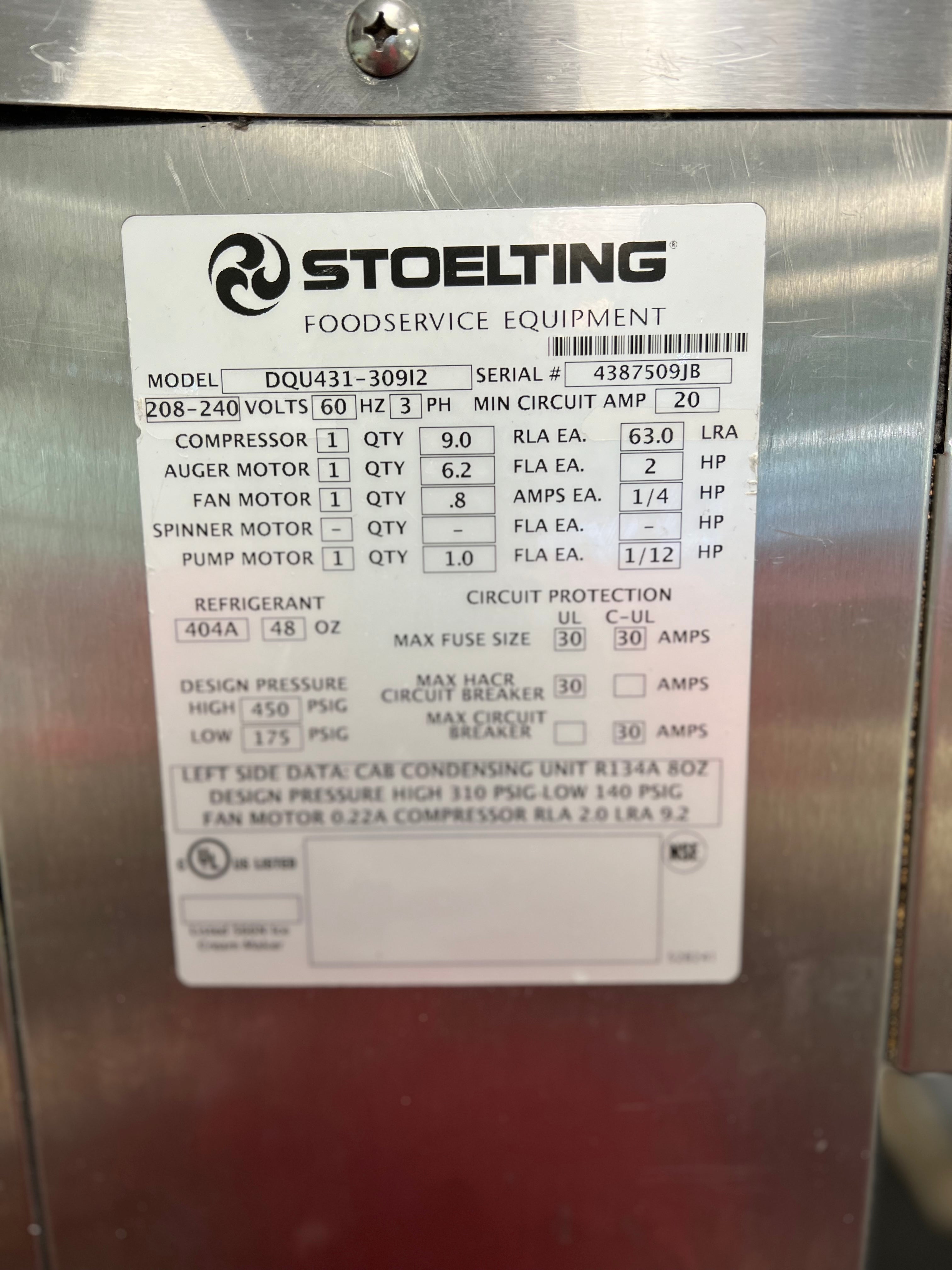 2012 Stoelting Dairy Queen Spec Ice Cream Machine model DQU431 3ph air w warranty (shipping is extra, check or wire payment only)