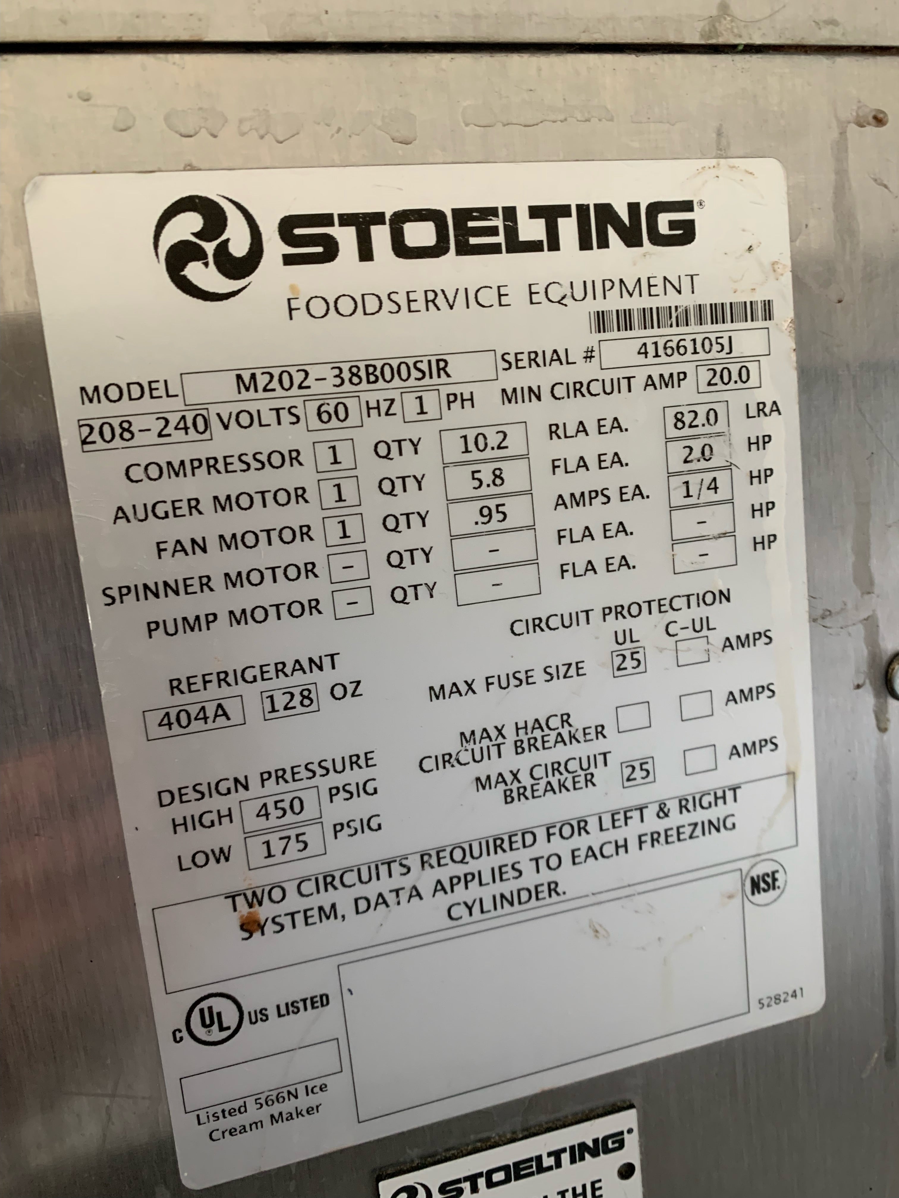 2012 Stoeltnig M202-38B00SIR 1ph air Custard Machine (shipping is extra, check or wire payment only)
