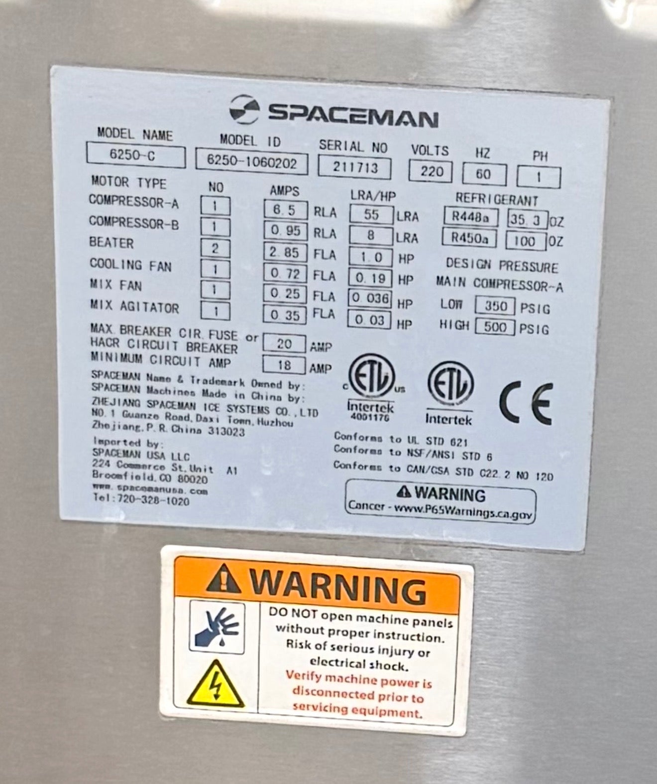 2021 Spaceman 6250C 1ph air Package of Four Machines