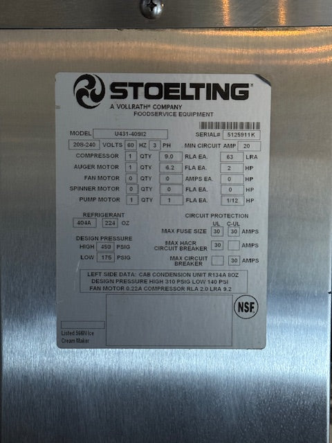 2013 Stoelting U431-40912 3ph air remote