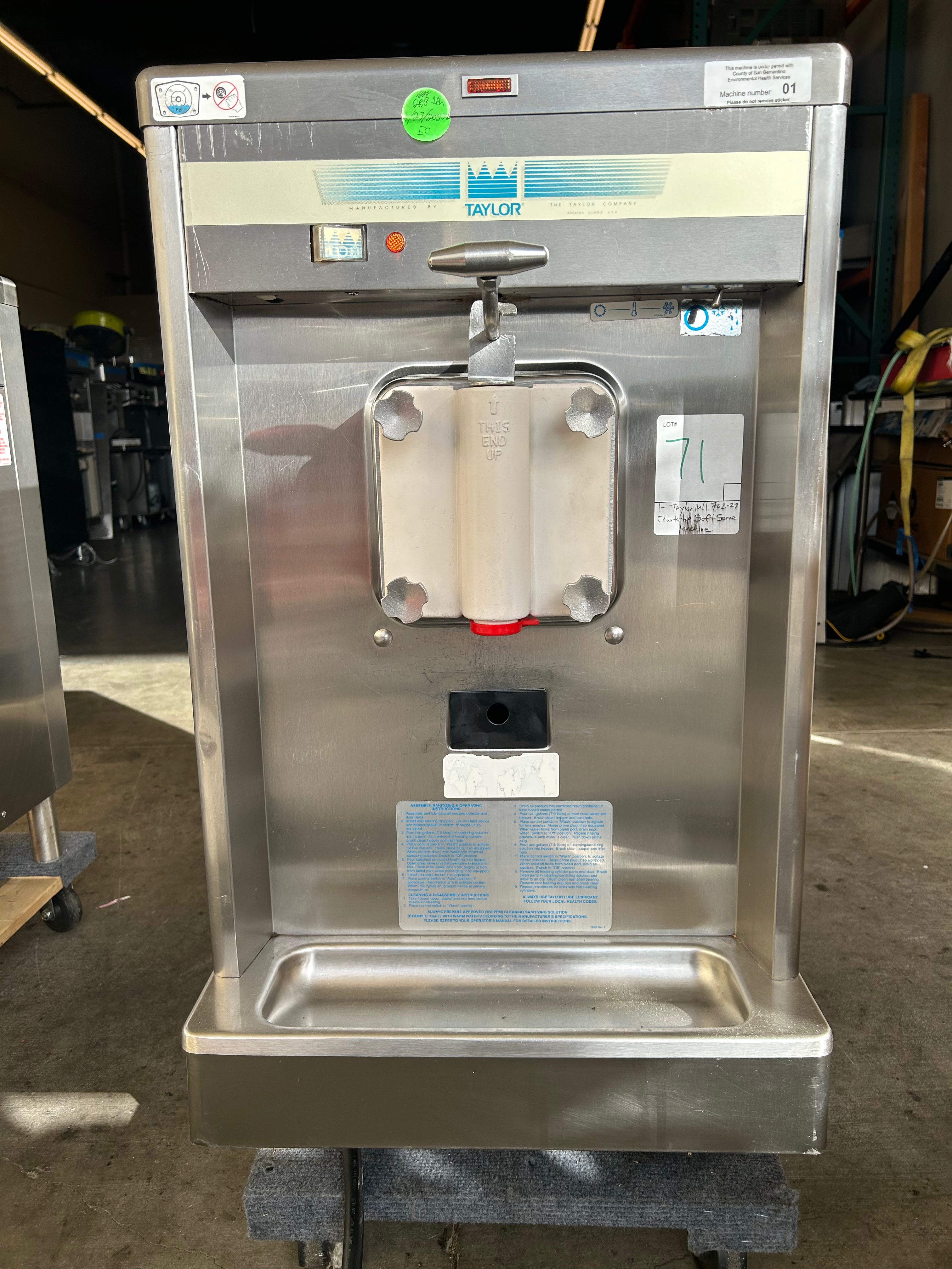 2008 Taylor 702-27 1PH Air Cooled Countertop High Output Single Flavor Soft Serve Machine