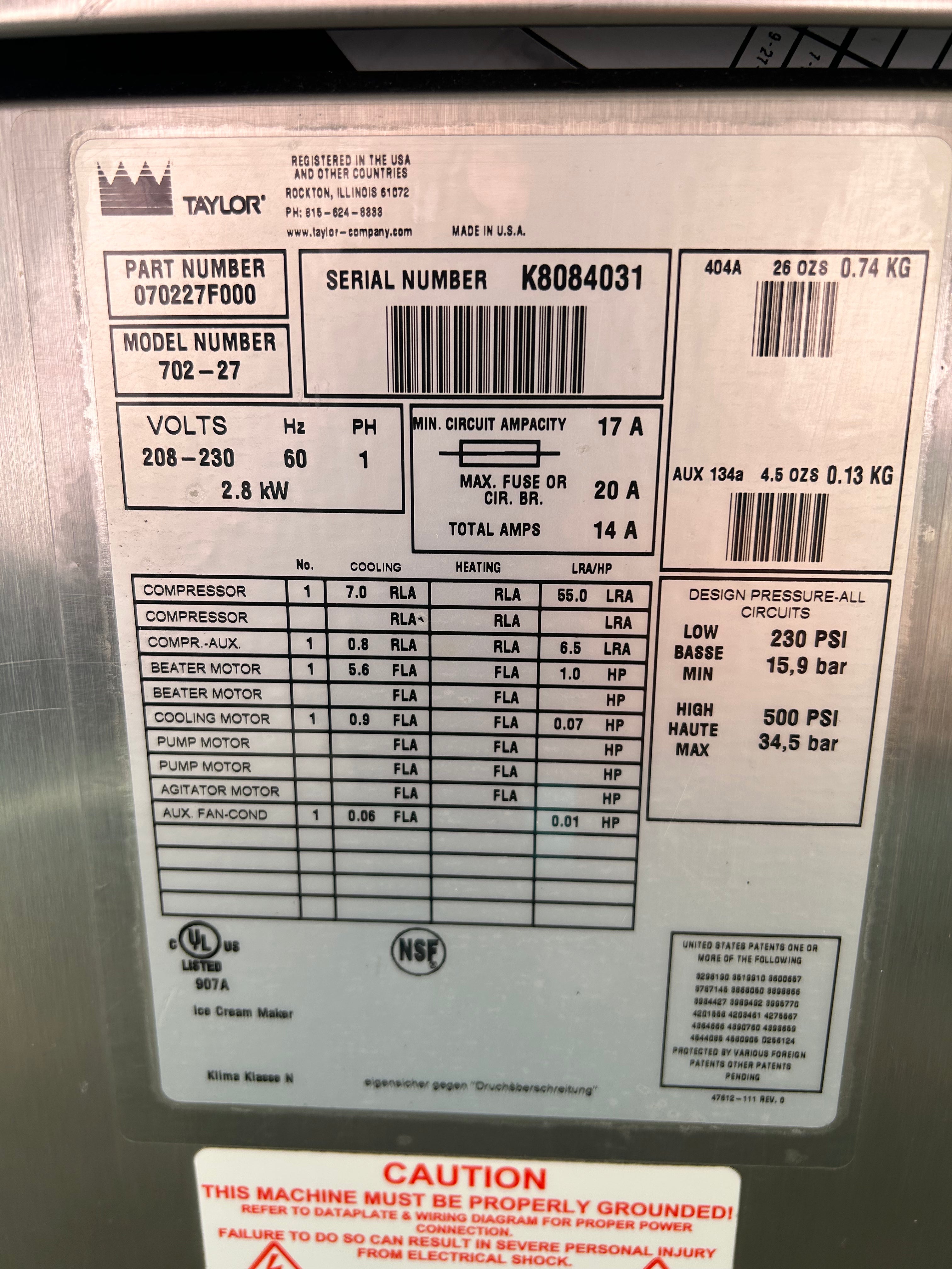 2008 Taylor 702-27 1PH Air Cooled Countertop High Output Single Flavor Soft Serve Machine