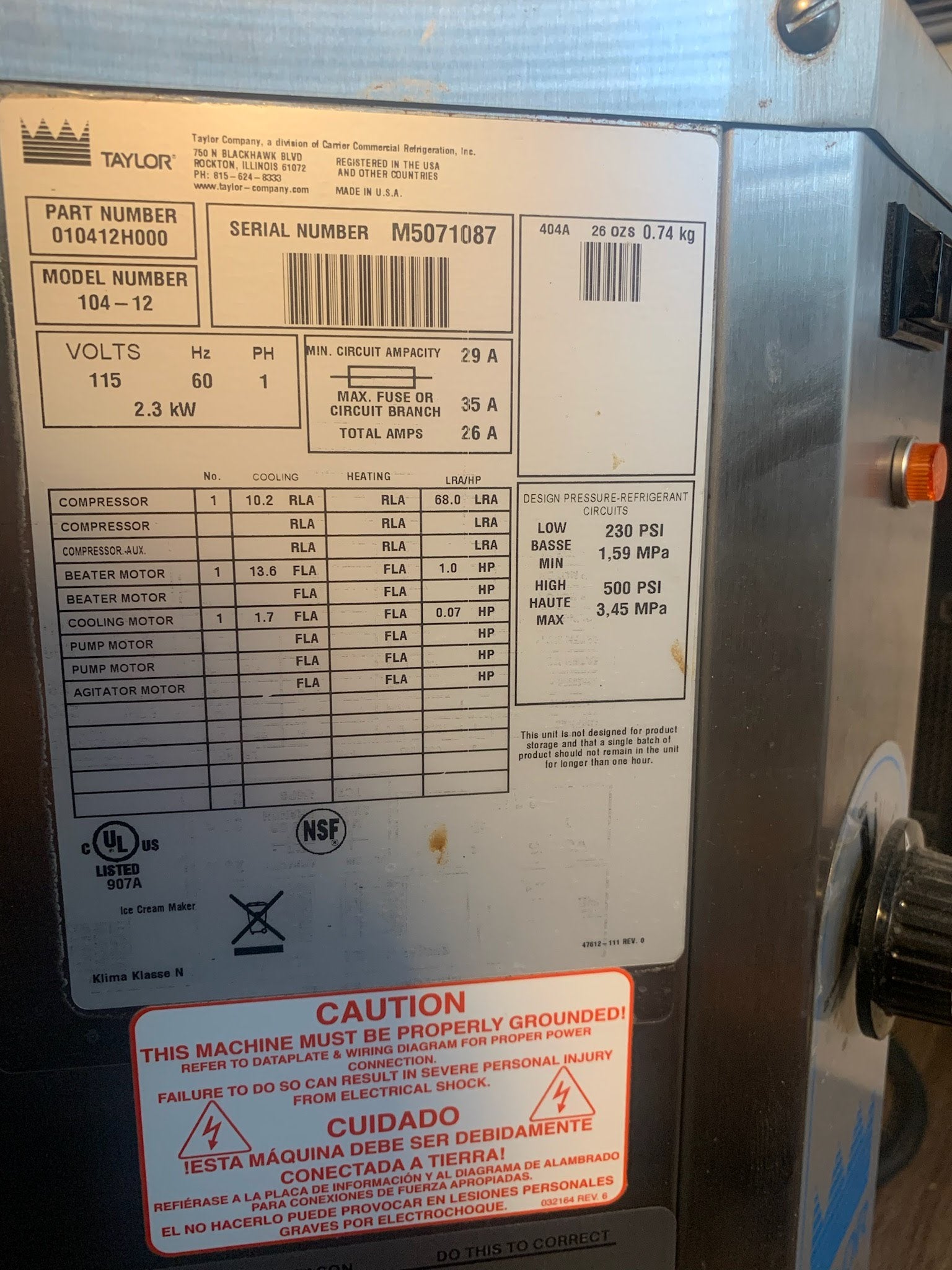 Taylor 104 Batch Freezer