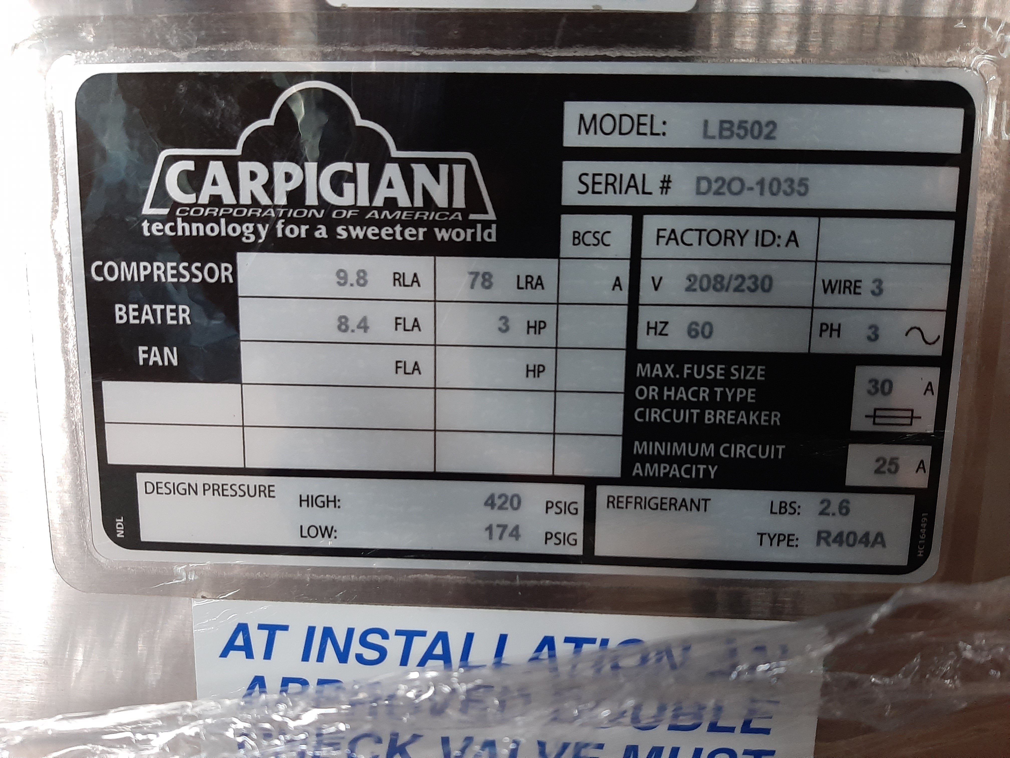 2009 Carpigiani LB502 20 quart batch freezer 3 phase water - Batch Freezers - TurnKeyParlor.com