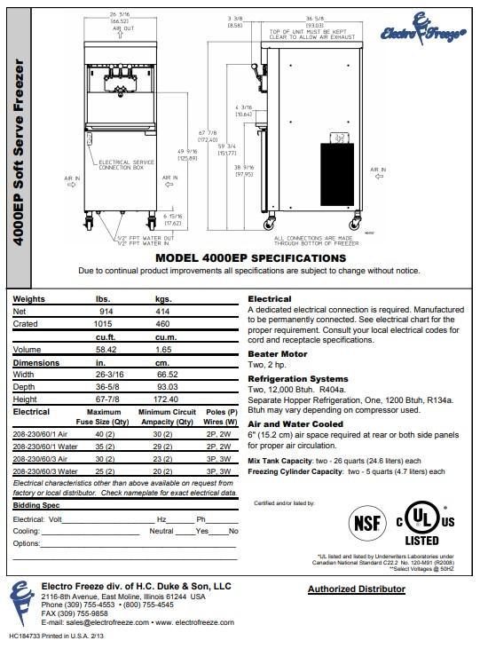 2009 Electrofreeze 4000ep 3ph water