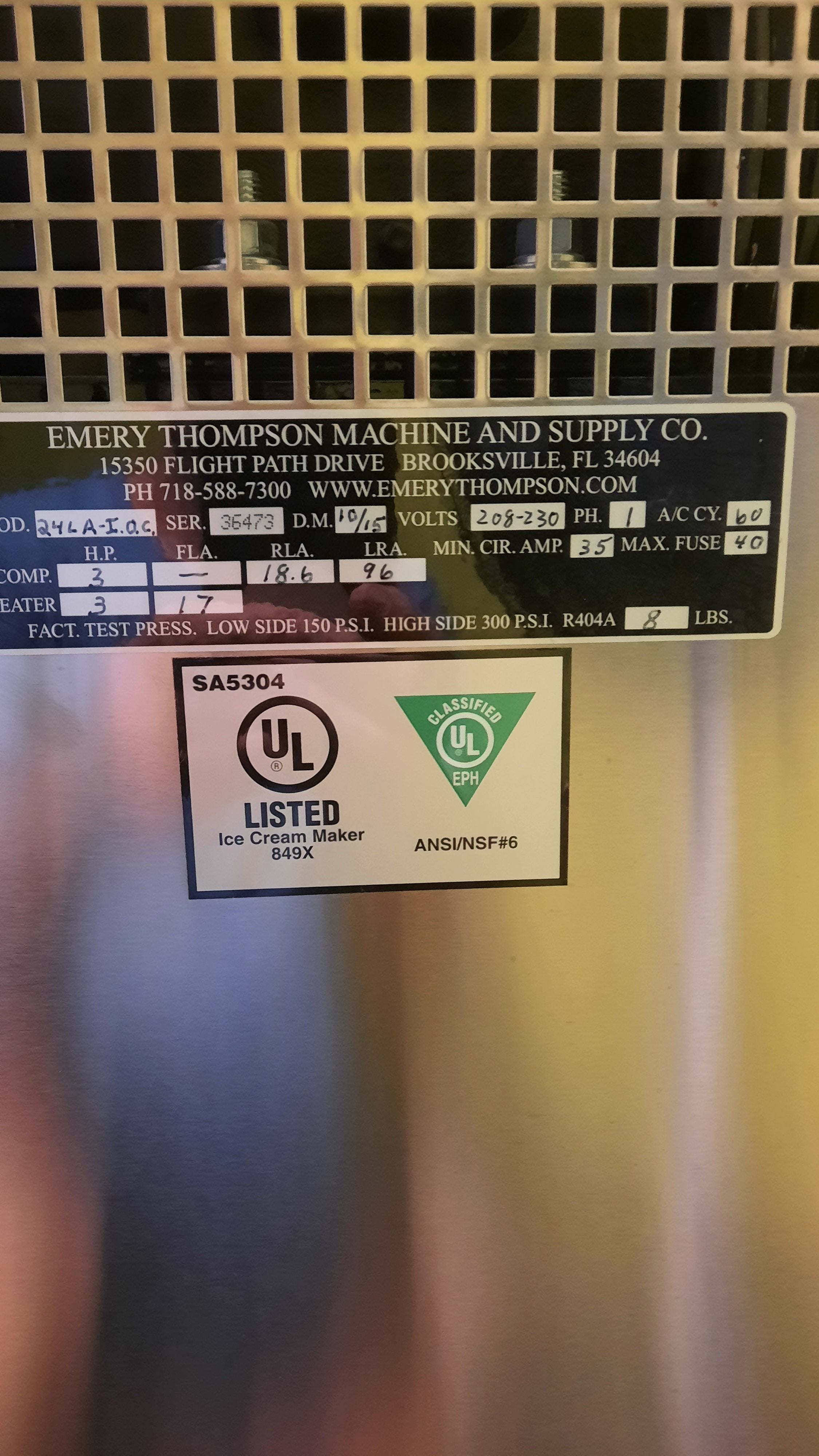 2015 Emery Thompson 24LA-IOC 1PH AIR 24 quart Batch Freezer - Batch Freezers - TurnKeyParlor.com
