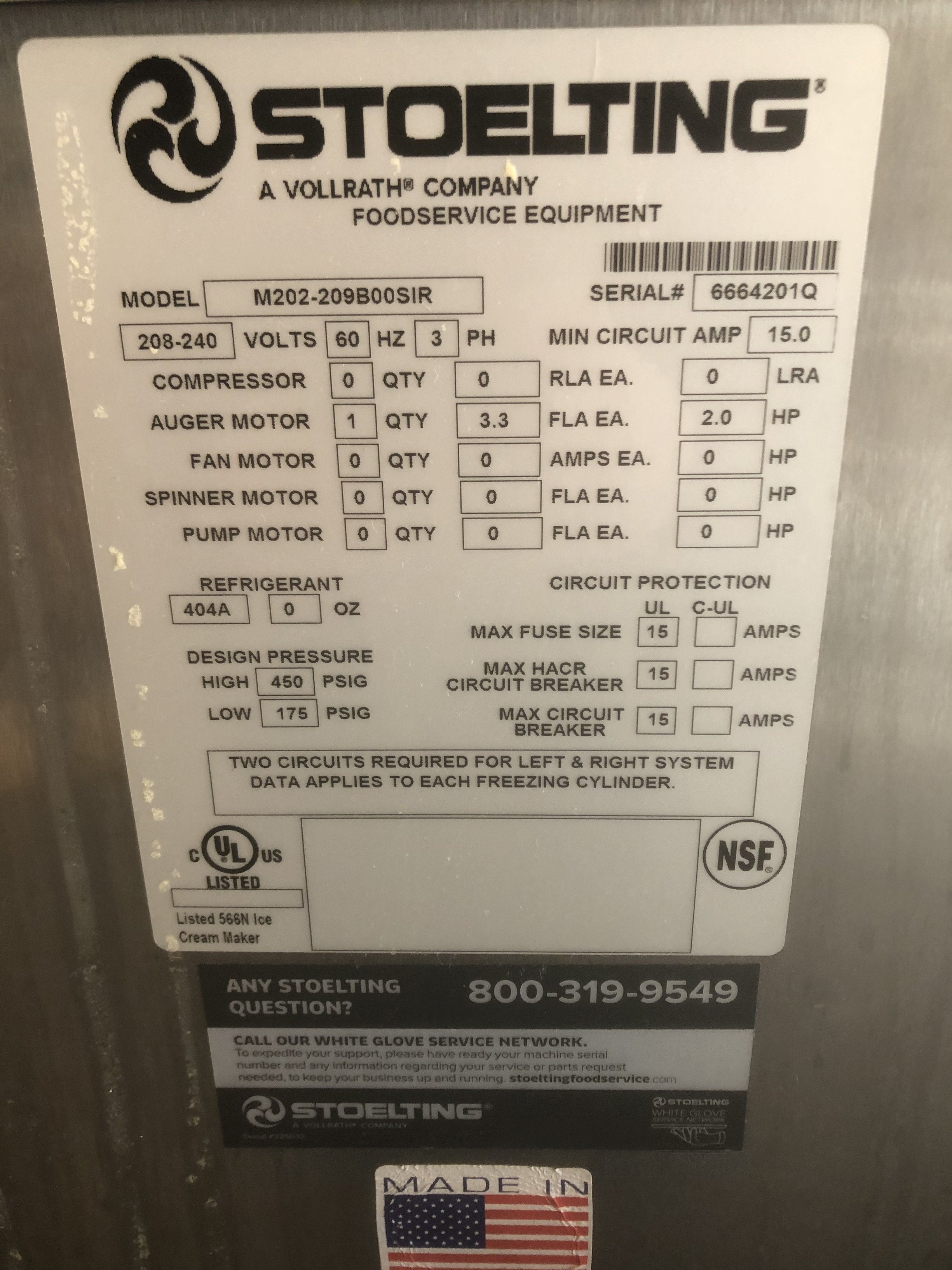 2018 Ross Stoelting M202 Double Barrel Custard Machine