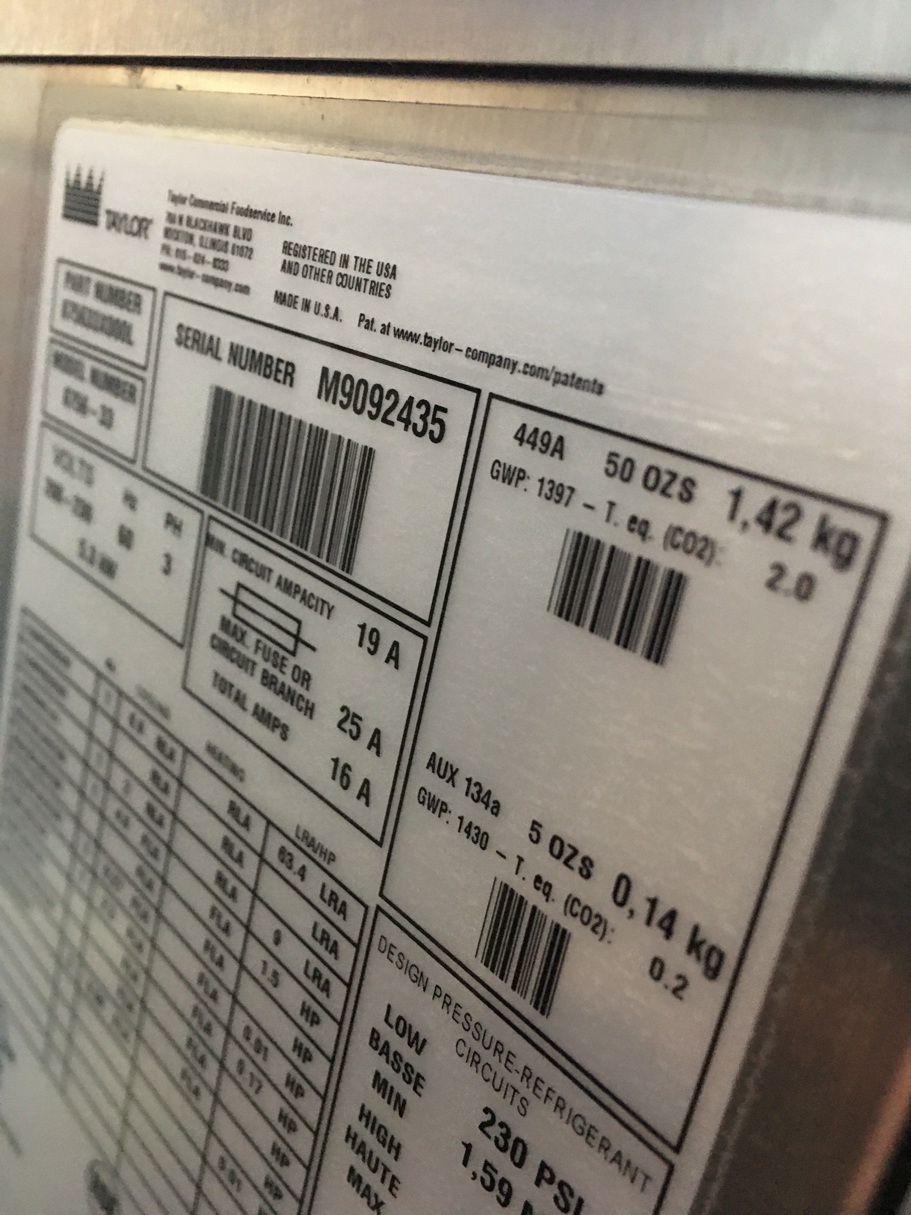 2019 Taylor 8756 3PH Water Cooled Barely Used