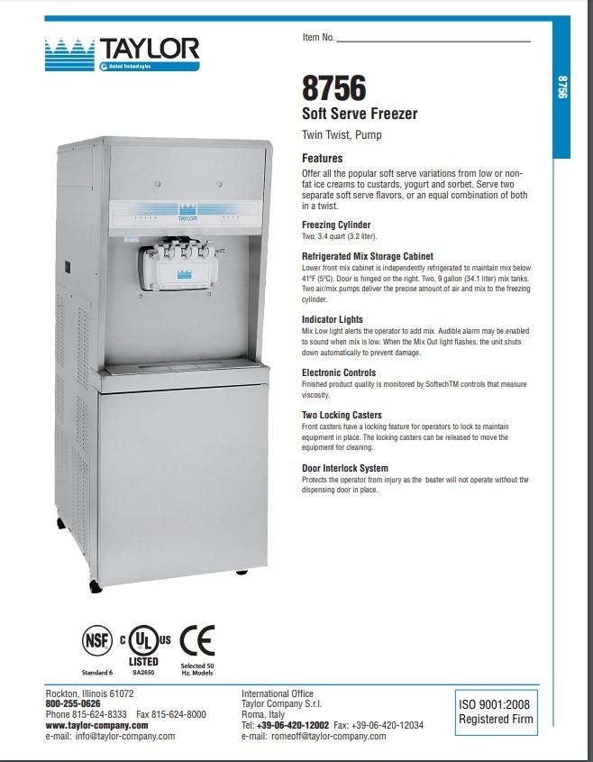 2020 Taylor 8756 3ph water barely used