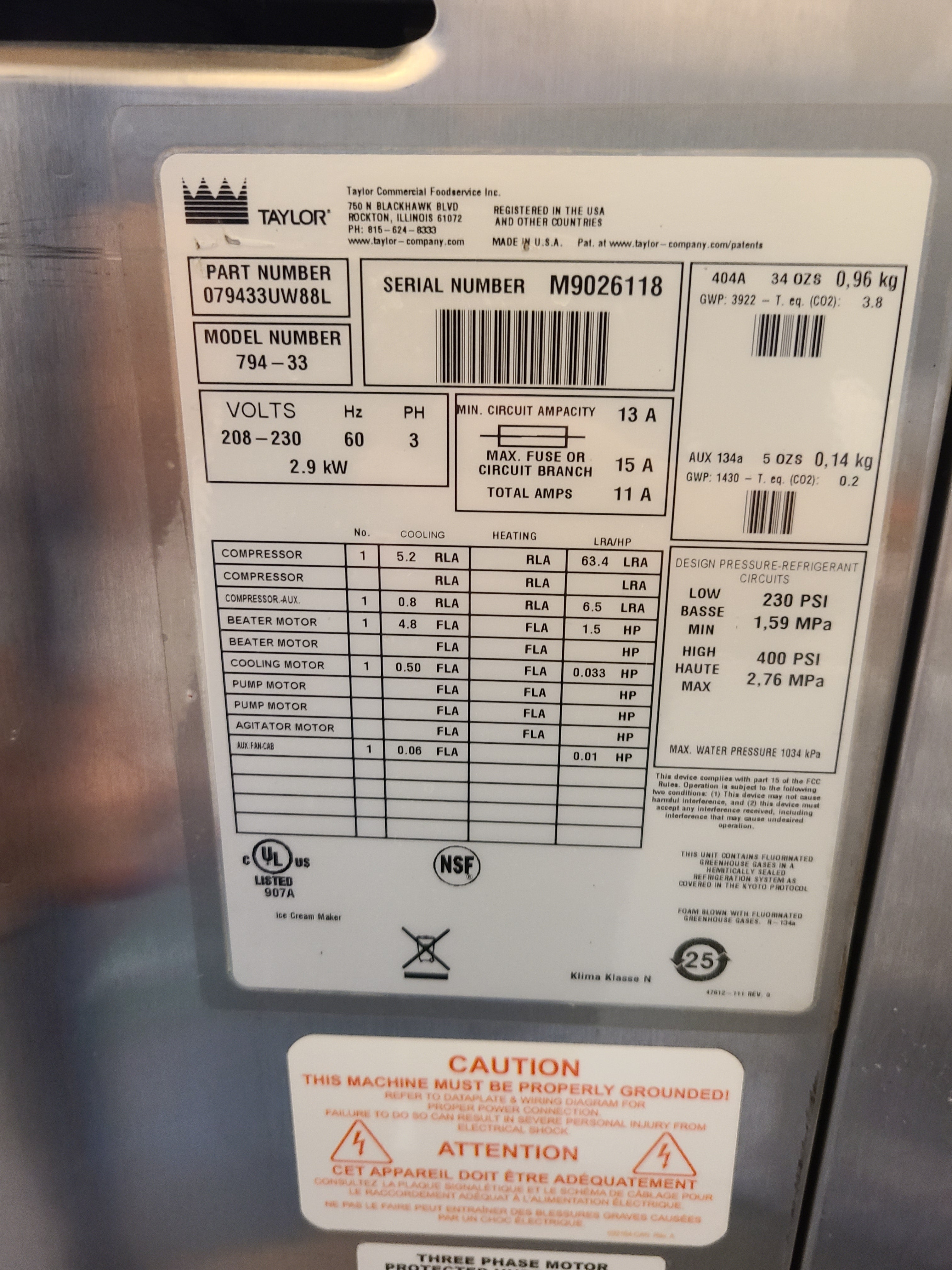 2019 Taylor 794-33 3PH Water cooled