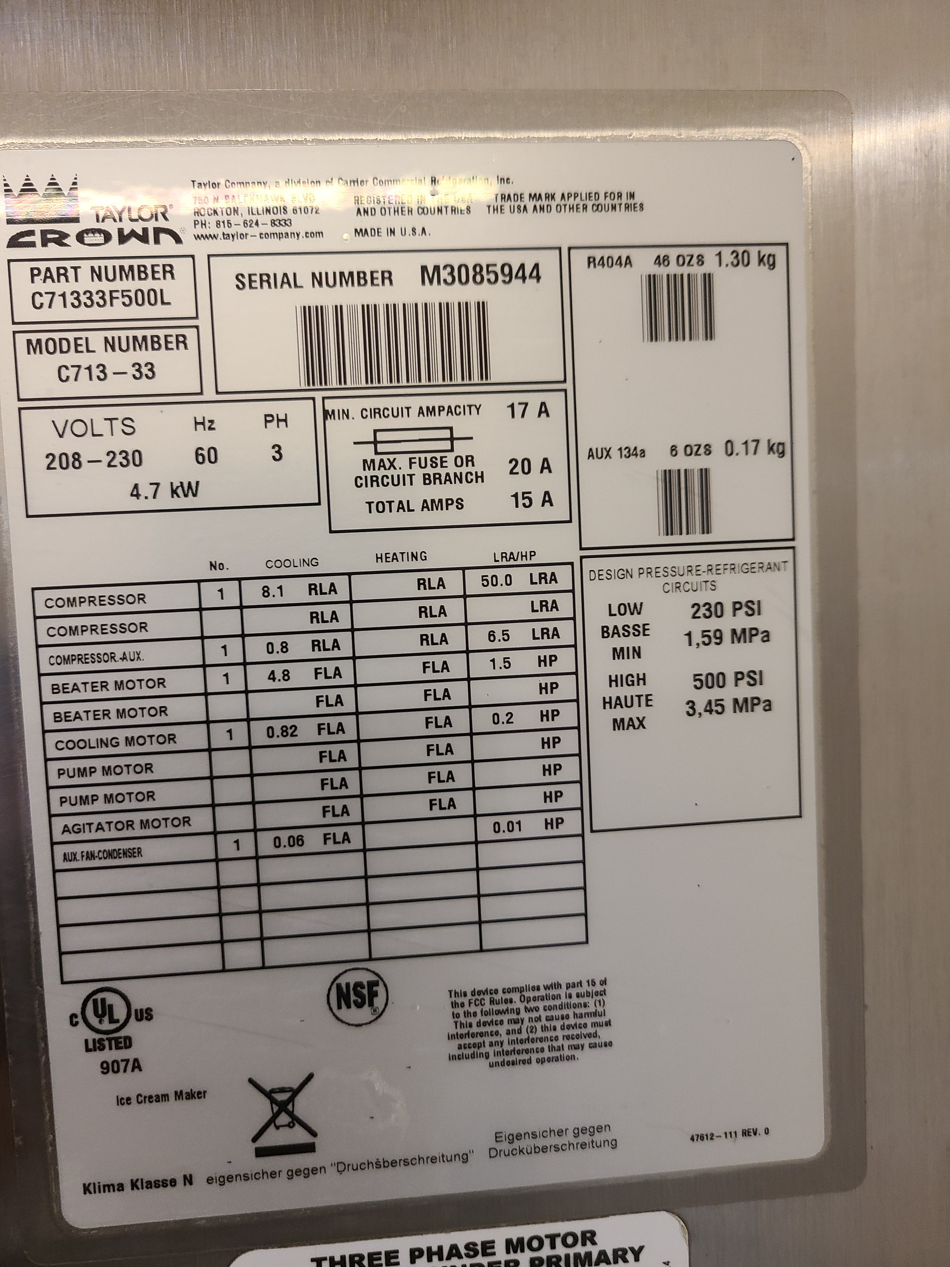 2013 Taylor C713-33 3PH Air Cooled