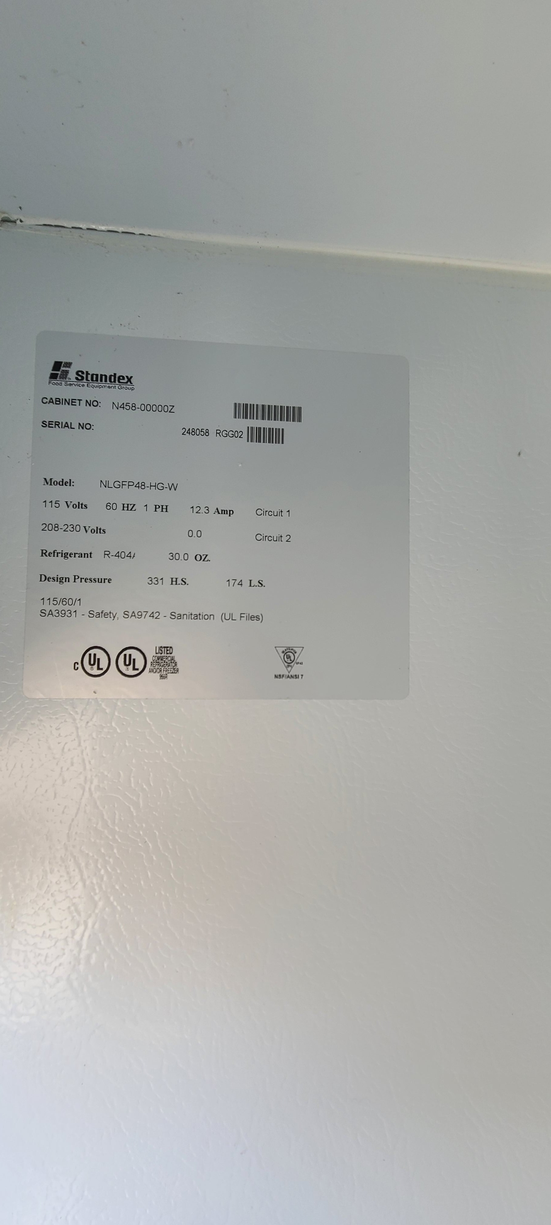 2015 Two door Norlake Freezer NLGFP48-HG-W