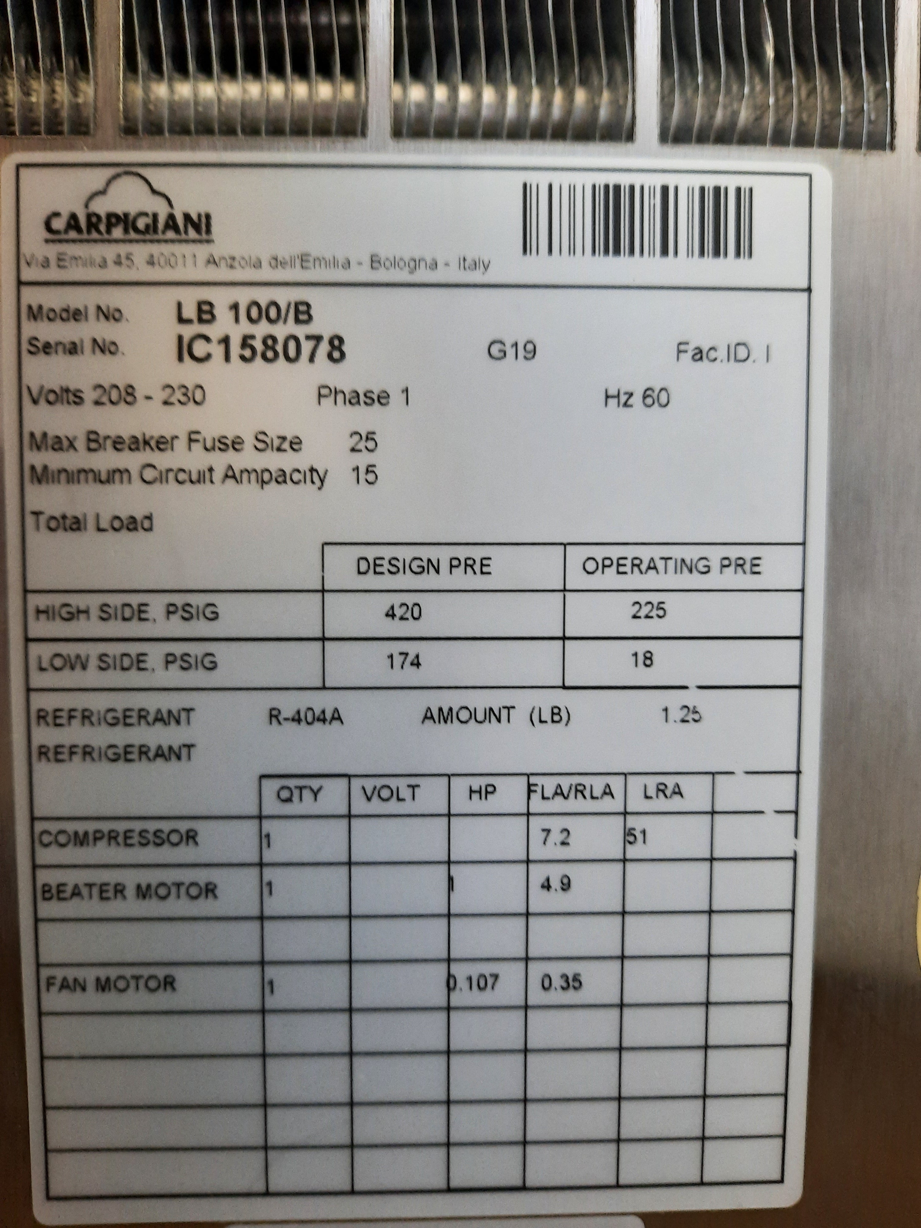 2019 Carpigiani LB100 Batch Freezer w/ Warranty