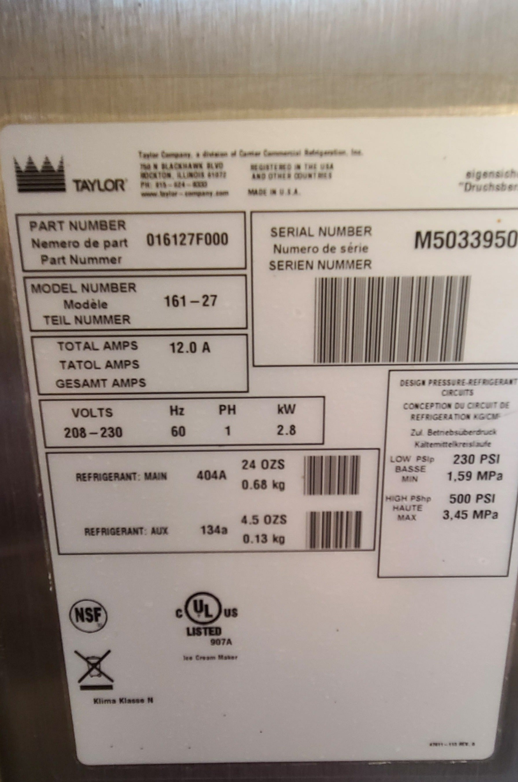 2015 Taylor 161 1PH Air - Countertop or Floor Model